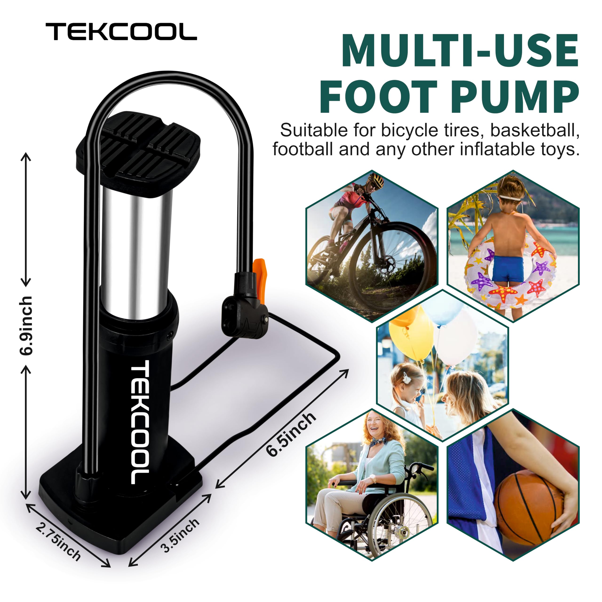 TEKCOOL Cycle Pump for Bicycle and Bike Foot Balloon Pump Machine for Balloon High Pressure Air Pump, Football Pump Pump for Tyre 1