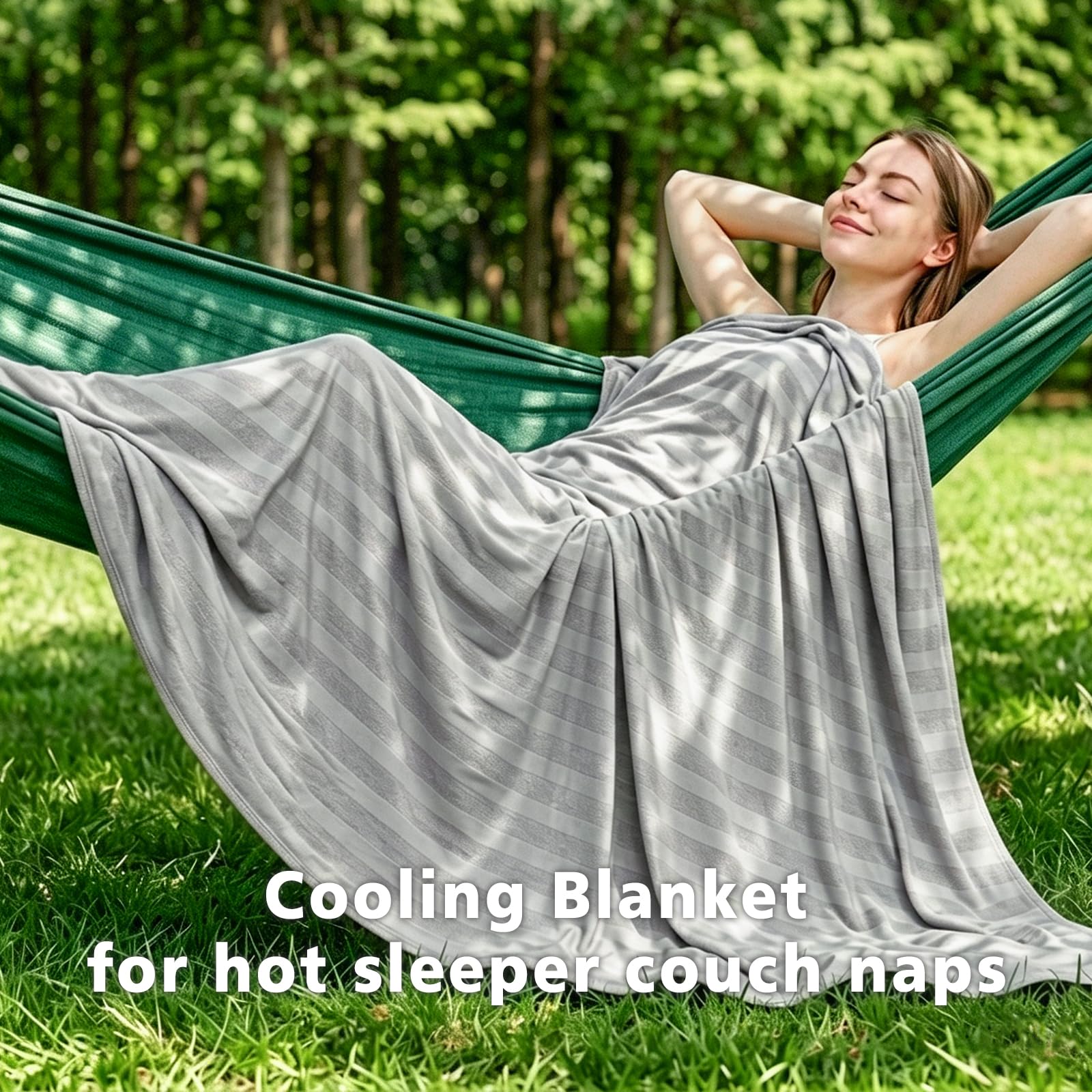 EMME Couverture rafraîchissante, Arc-Chill Q-Max>0,5, 152 x 203 cm, Couverture d'été fine double face 2 en 1, Couvre-lit léger et respirant, Plaid pour canapé, Couvre-lit douillet, Gris rayé