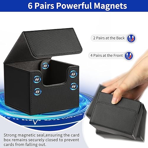 Miniatura 4 de MTG - Caja de almacenamiento de tarjetas coleccionables de tamaño estándar, se adapta a más de 80 tarjetas de doble manga, funda de cuero compatible