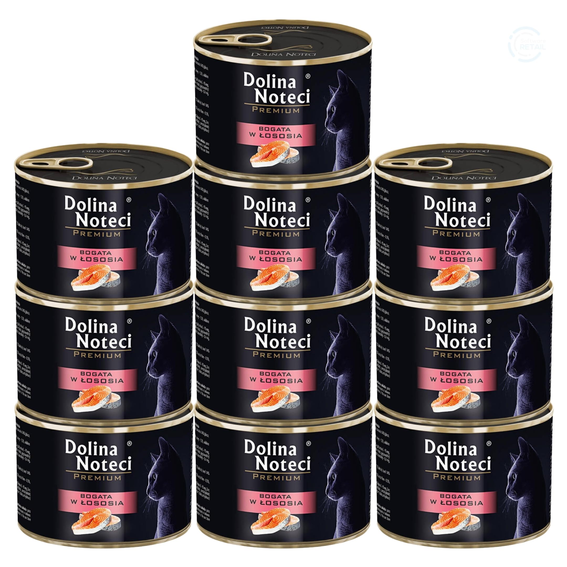 Dolina Noteci Premium Moist & Juicy Wholesome Grain-Free Cat Food - Natural Meat Recipes Enriched with Vitamins & Minerals for Happy, Healthy Cats! (Salmon, 10x185g)