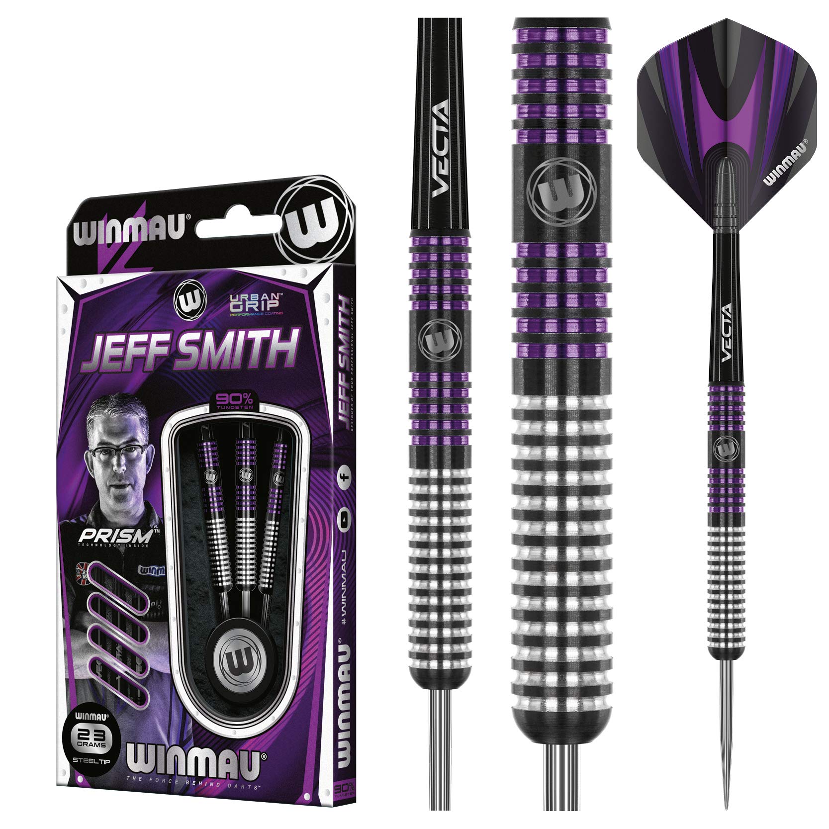 WINMAU Jeff Smith 23 Gram Tungsten Darts with Prism Flights and