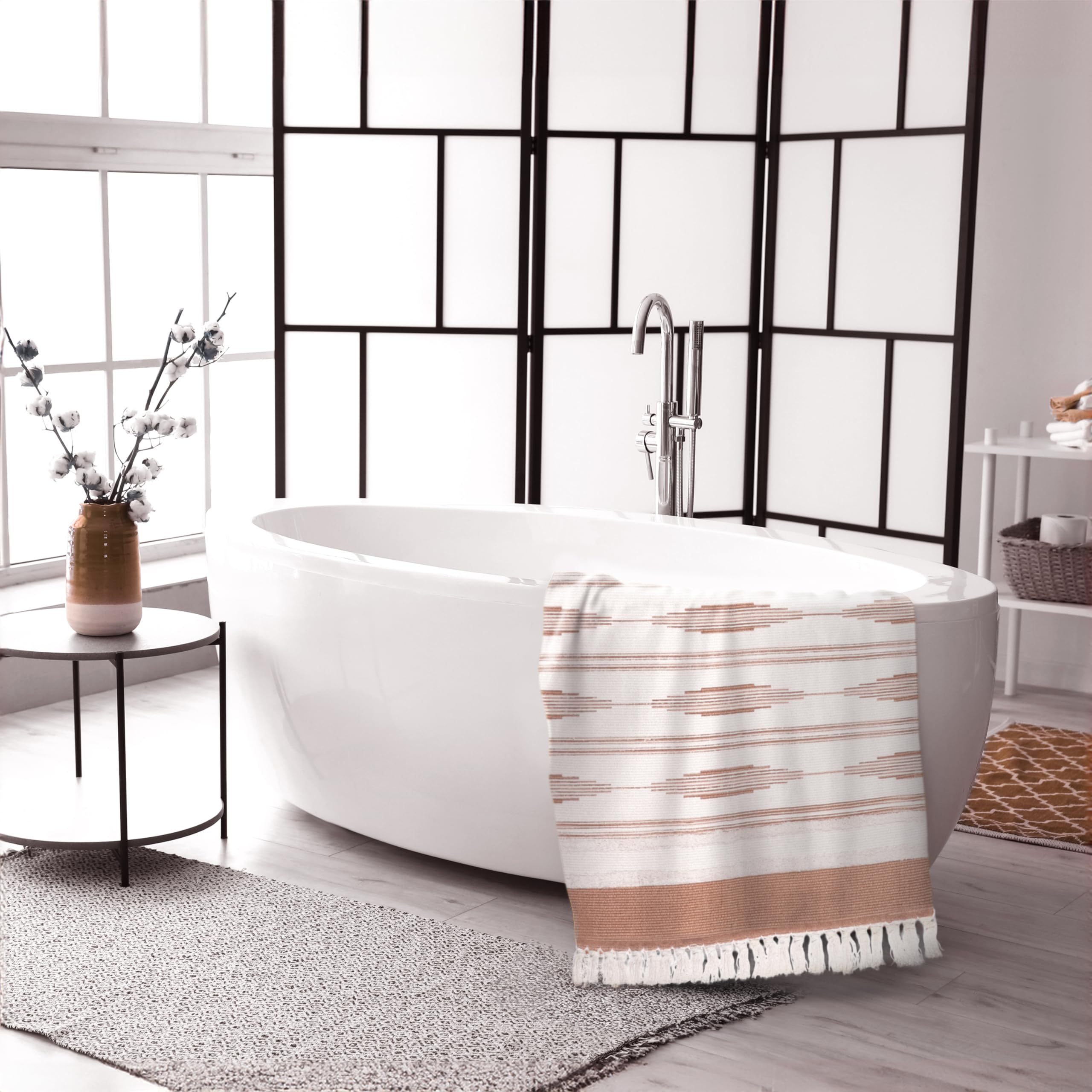 Alfombra de baño bohemia amarilla con borlas, alfombra boho (23.6 x 35 pulgadas)
