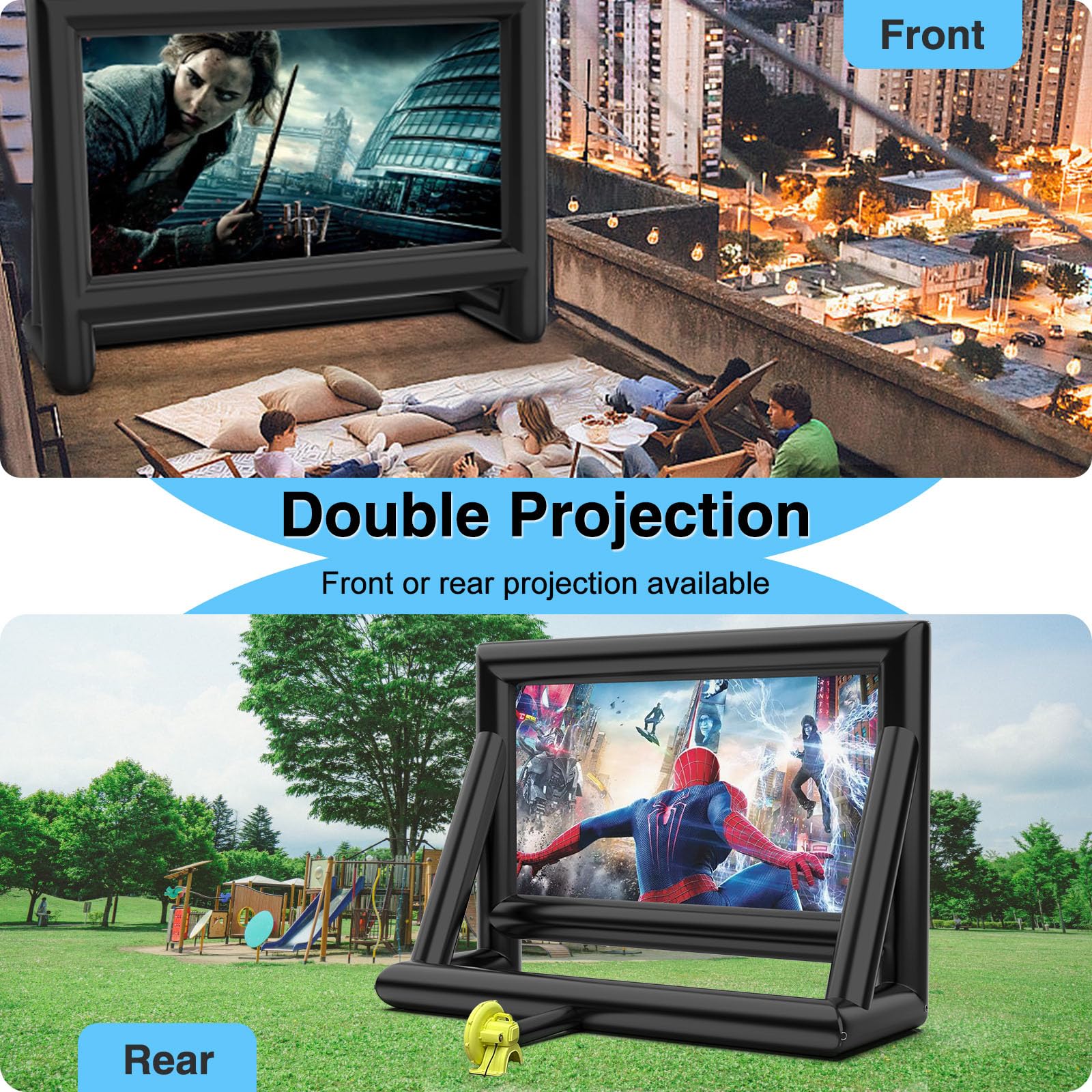 Inflatable Movie Screen Outdoor Projector Screen For Outside 20ft, Blow Up Screens Front And Rear Projection With Air Blower, Best For Movie Nights Backyard Home Theater Pool Party