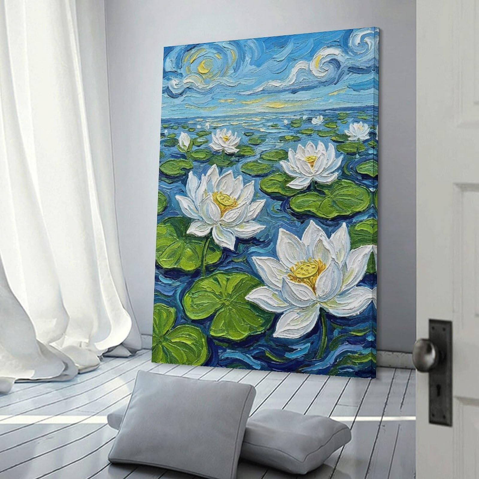 Junmoney Wall Art Print Impressionistic Water Lilies Painting, 24x36inch(60x90cm), for Home Lounge, Bedroom Or Reading Nook, Canvas Styling for A Polished Room Look