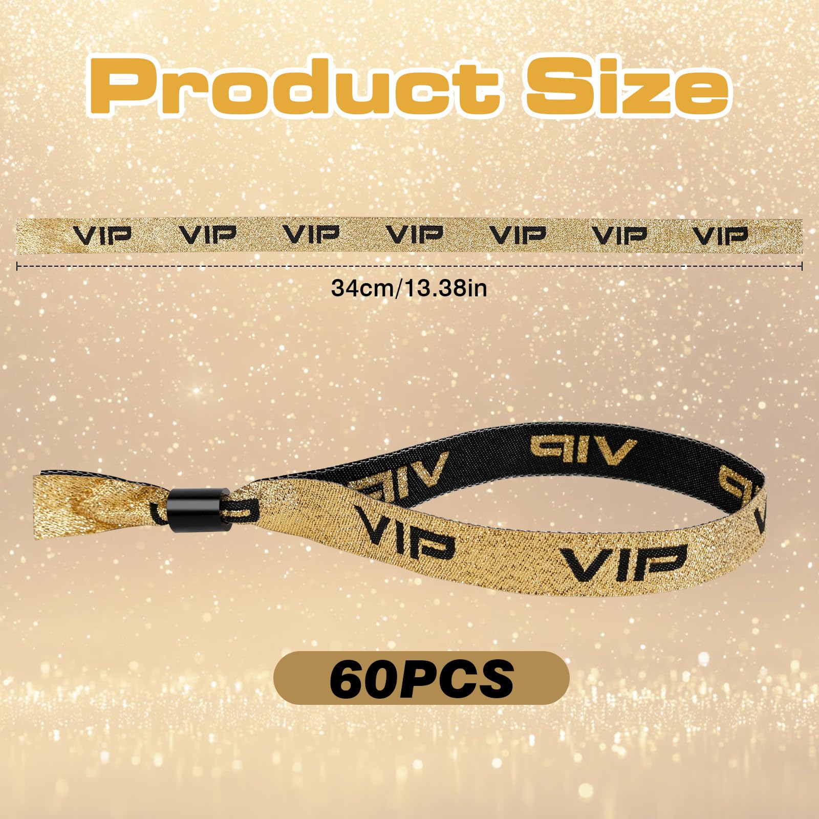 60 Piezas Pulseras de Entrada VIP Bandas de Entrada de Tela Cintas Identificativas de Oro Negro Pulseras de Identificación con Cierre para Fiesta Festival Evento Concierto Cumpleaños Boda