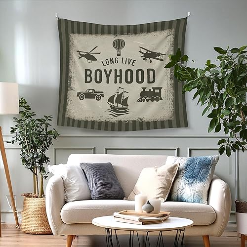 Miniatura 2 de WAITPI Tapiz de pared para colgar en la pared de los niños y niñas, diseño retro de coches de infancia, barco, avión, decoración para habitación de