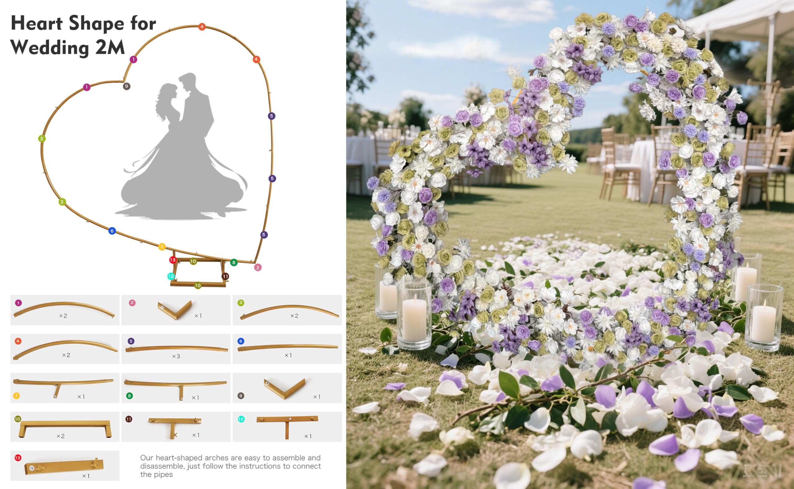 Schräges herzförmiges Ballonbogen Ständer aus goldem Metall Ballonbogen Frame mit Sockel für Hochzeiten, Geburtstage, Partys Foto-Hintergrund Dekorationen