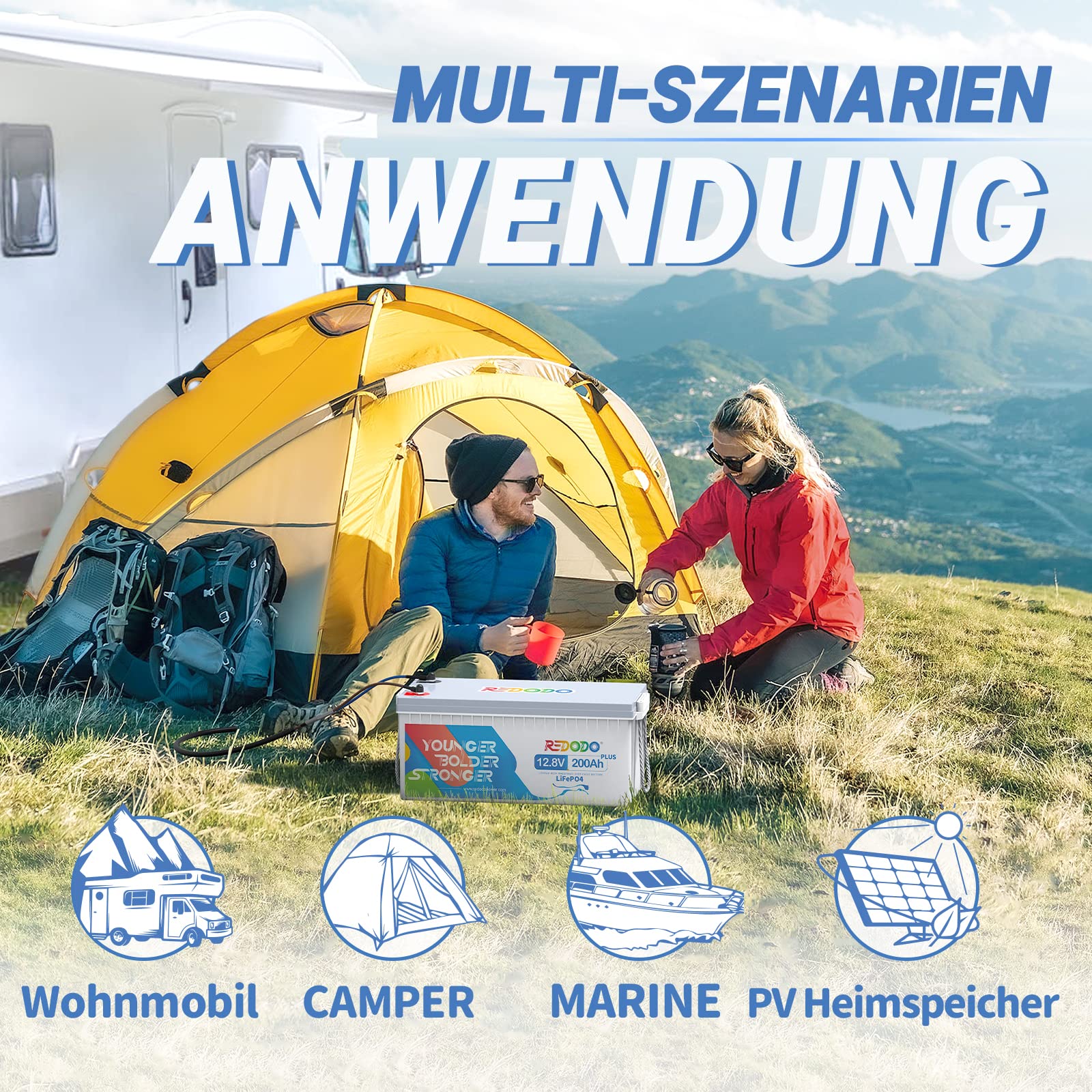 Akumulator Redodo LiFePO4 200 Ah Plus 12 V, ponad 4000-15000+ cykli, 2 razy żywotność, wbudowany 200 A BMS, idealny zamiennik dla akumulatorów ołowiowo-kwasowych, AGM, FLA, żelowych