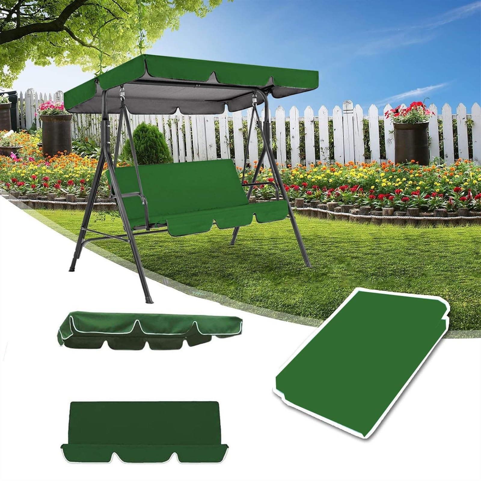 Set Di Coperture Di Ricambio Per Sedile Da Altalena E Tettuccio, Set Di Ricambio Per Tenda Da Sole Con Tettoia Oscillante Per Patio, Durevole, Con Ombra Esterna, Oxford 210d(Dark green,142*120*18 cm)