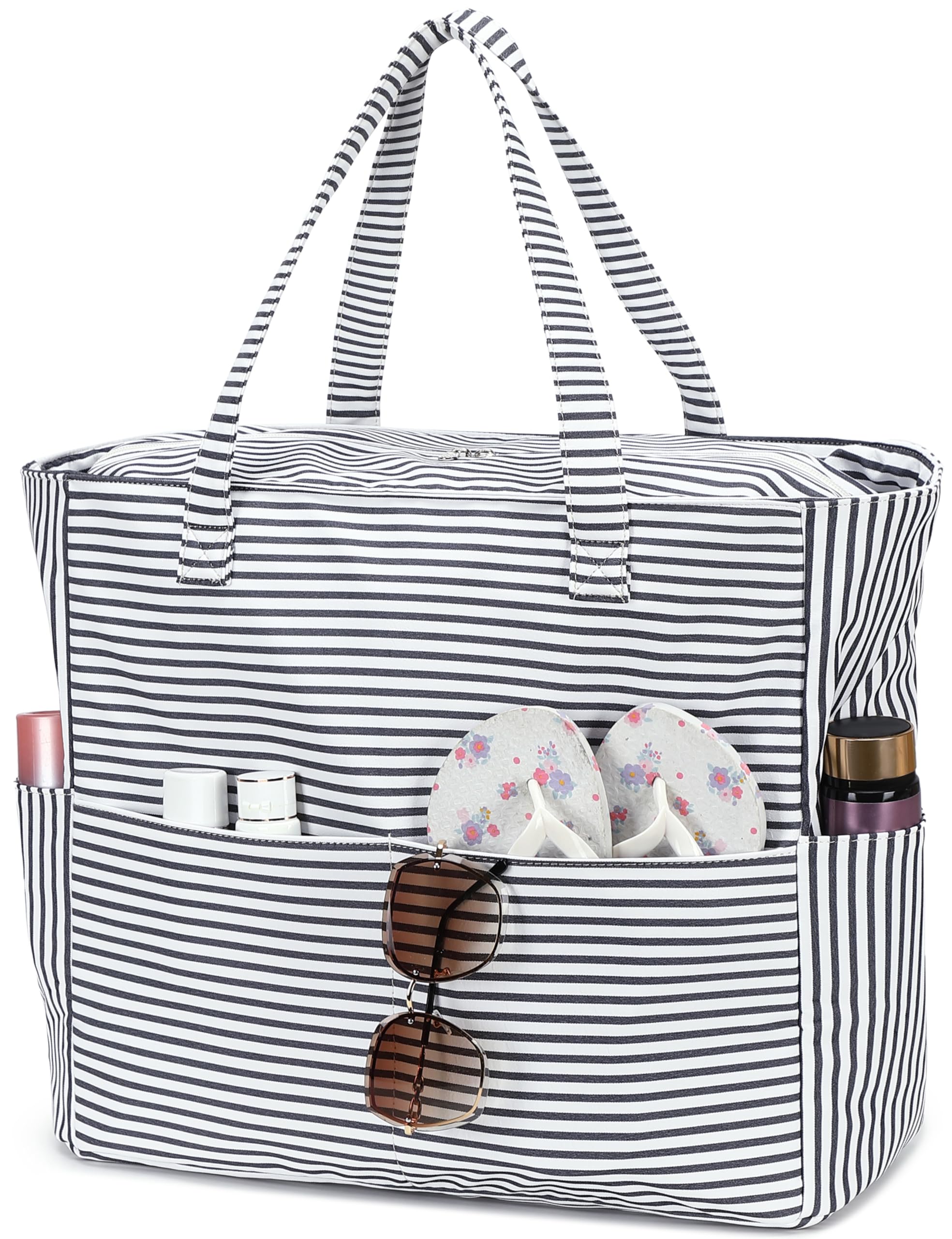 LEDAOU Beach Bag Waterproof Sandproof Women Beach Tote Pool Bag with Zipper for Swim Gym Grocery Travel with Wet Pocket