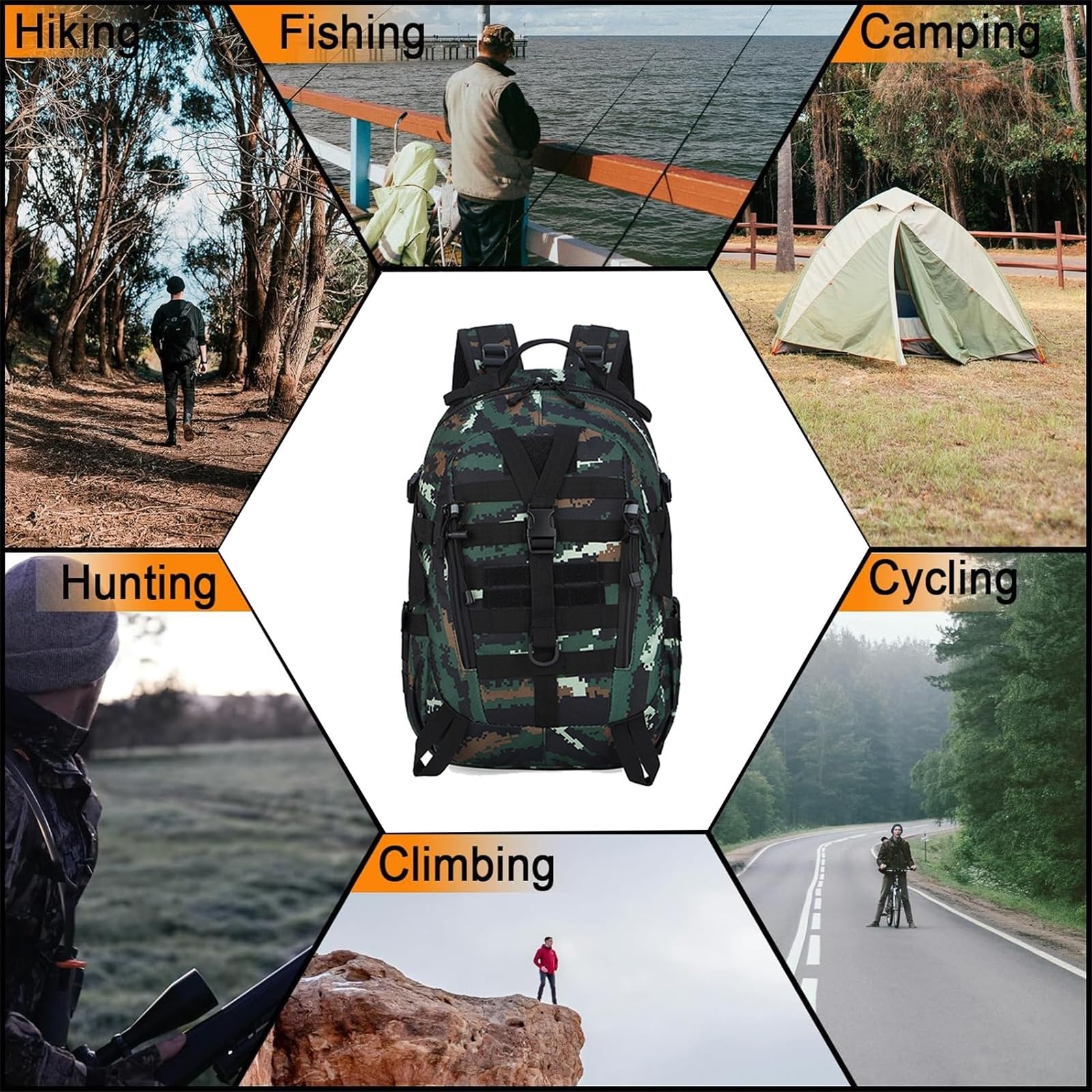Taktyczny Plecak Szturmowy, Wojskowy Plecak Turystyczny 36-55l Outdoor Hiking Camping Wodoodporny, Oddychający Sportowy Szturmowy Bug Out, Do Wędrówek, Biwakowania, Siłowni, Polowania(E)
