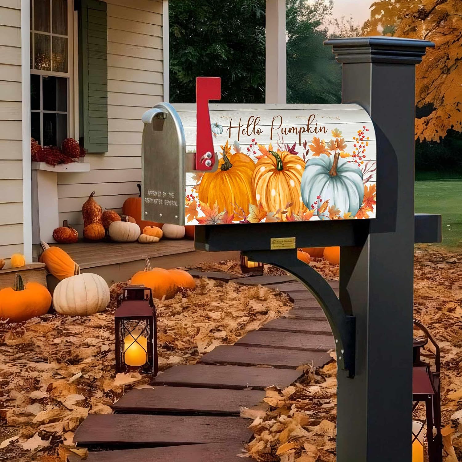 Fall Mailbox Covers Magnetic Standard Size Hello Pumpkin Post Letter Box Wraps Decorative Autumn Mailbox Cover for Outdoor Garden Yard Home Decor Fall Thanksgiving Decorations 21" x 18"