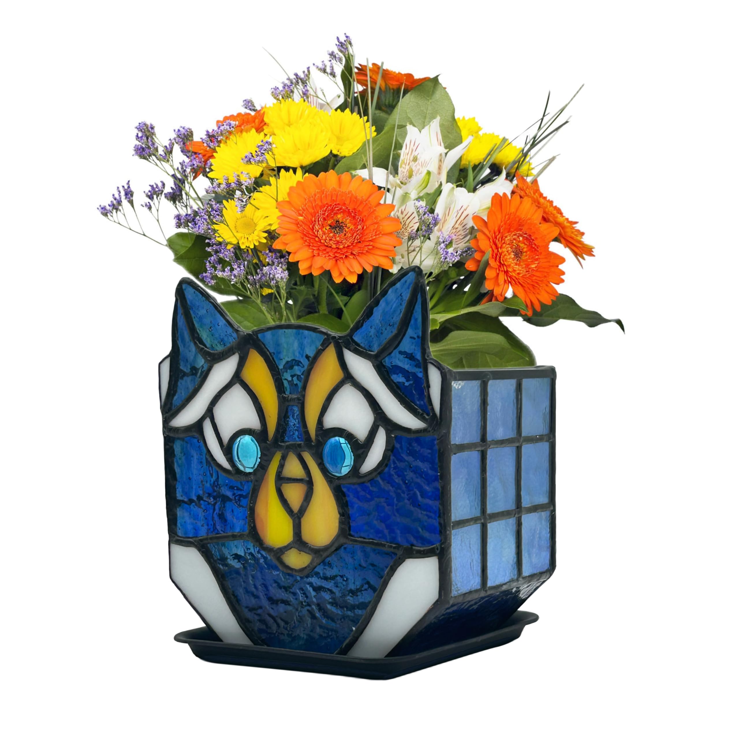 Entlityful Cat Stained Glass Planter, Flower Pots for Indoor Plants,Cat Plant Decor,Fun Plant Pots Gift 4.6x3x5.15 in(Excluding Plants)