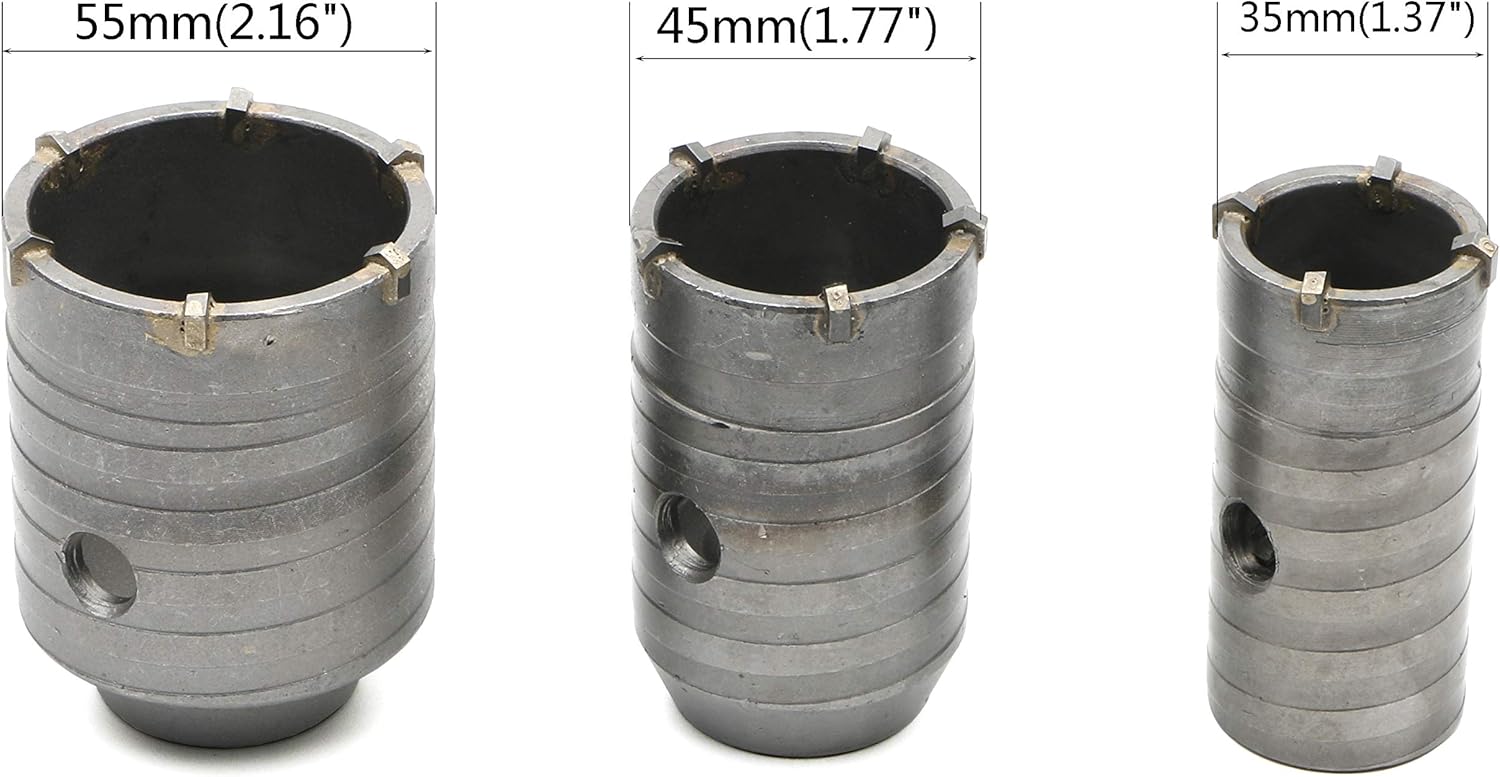 Wall Hole Saw Carbide Steel SDS Plus Shank 35mm 45mm 55mm Drill Bit Set 200mm Connecting Rod Wall Drill Brick Stone Concrete Cement