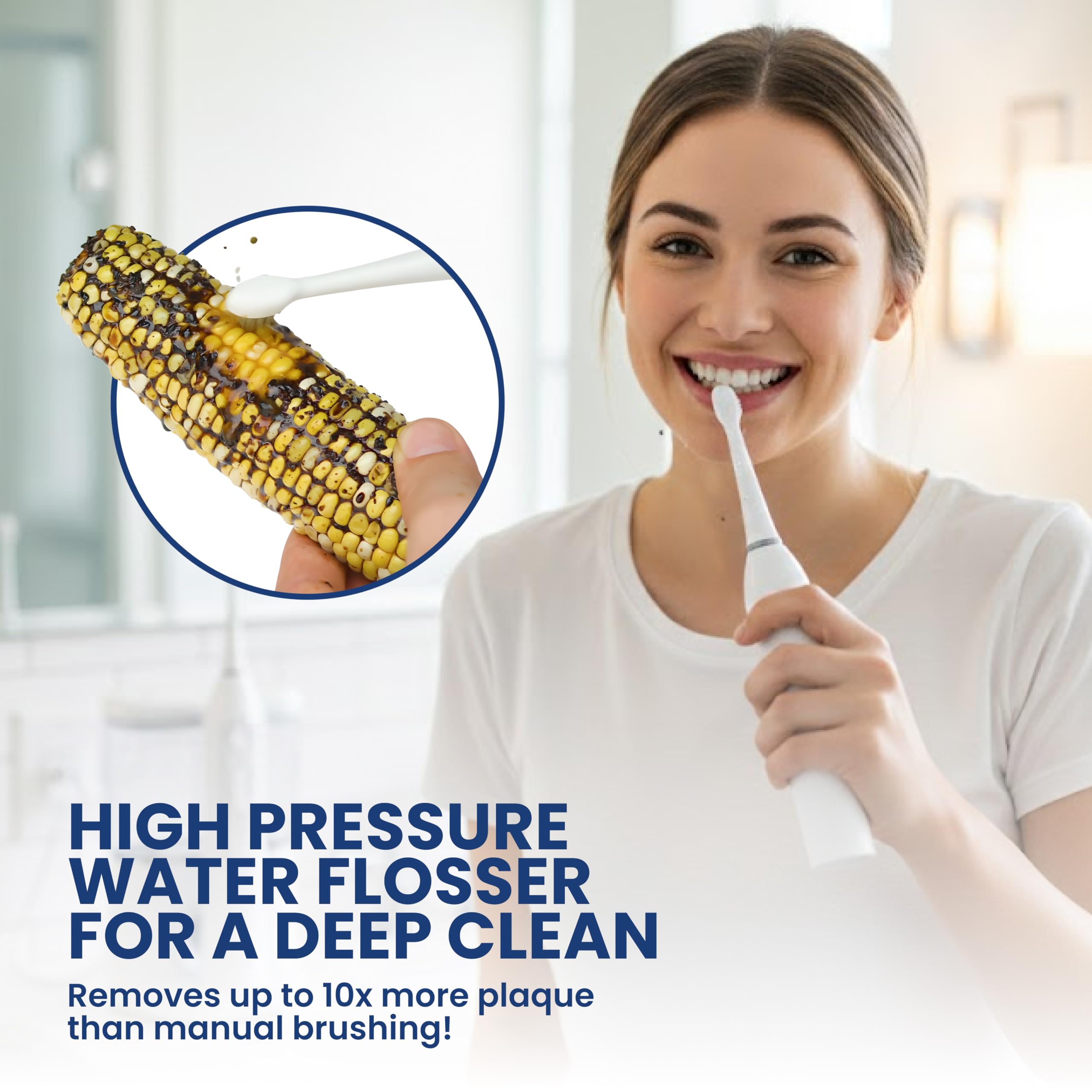 Spazzolino da denti elettrico 2 in 1 con filo interdentale combinato – Spazzolino sonico con vibrazioni 40k e filo interdentale ad alta pressione, 5 modalità di spazzolatura, ideale per