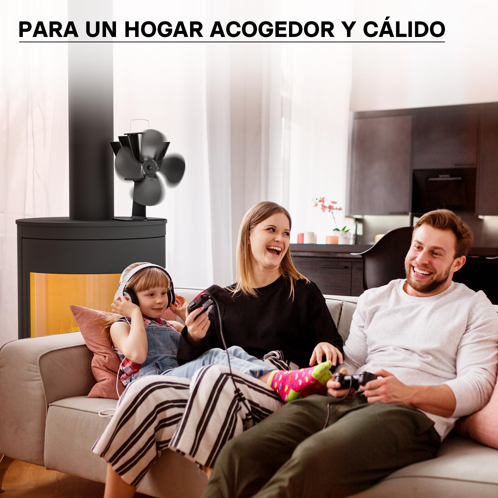WilTec Ventilador de estufa con 4 palas ventilador de chimenea 70-350°C accionado por calor sin corriente