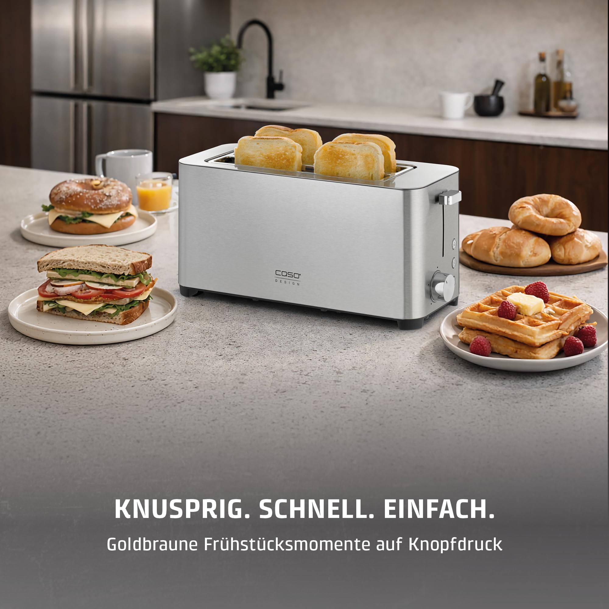 CASO Classico T 4 - Design Toaster, Testurteil: Sehr Gut, 5 Stufen, Inkl. Brötchenaufsatz, Mit zusätzlicher Aufwärm-, Auftaufunktion, für 4 Scheiben Toast