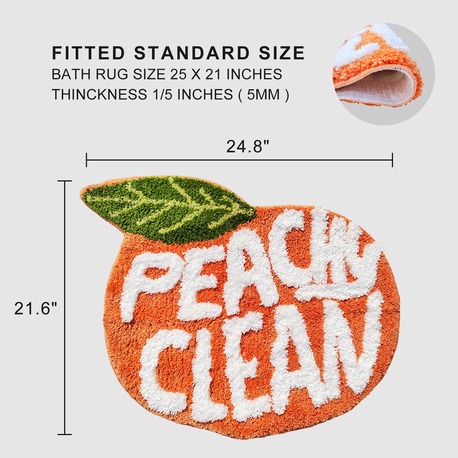 Prozebii Peach Clean Bath Mat, Decor Door Mat Bathroom Area Rug Peachy, Soft & Absorbent Plush Coral Fabric, Also for Bedroom, Toilet Non-Slip and Washable