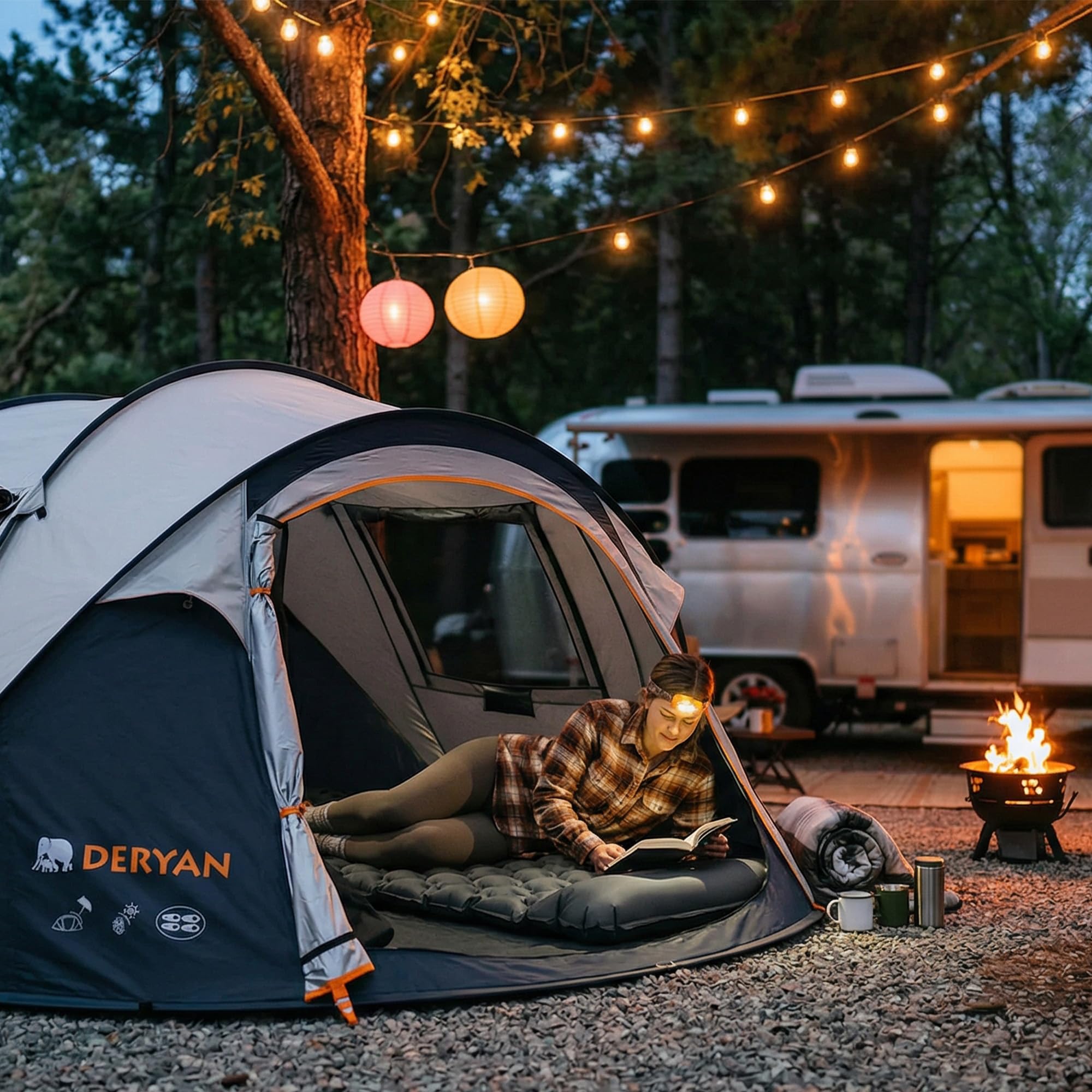 Deryan Matelas de Camping Matelas autogonflant ultraléger avec Oreiller et Pompe à Pied intégrée Matelas de Camping Gonflable Portable et Compact pour Le Trekking en Plein Air, Vert (Gris)