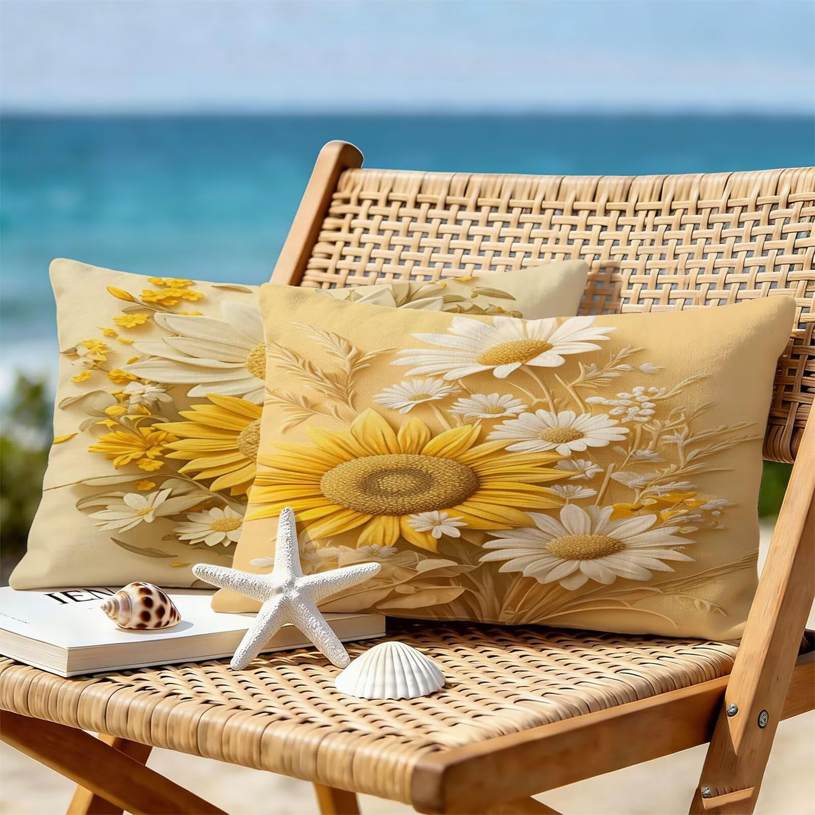 Générique Housse Coussin Exterieur Impermeable 30x50cm Jaune Décoratif Taie d'oreiller Decoration Flower Housse de Coussin Exterieur Impermeable pour Salon de Jardin Lot 2. T-4487