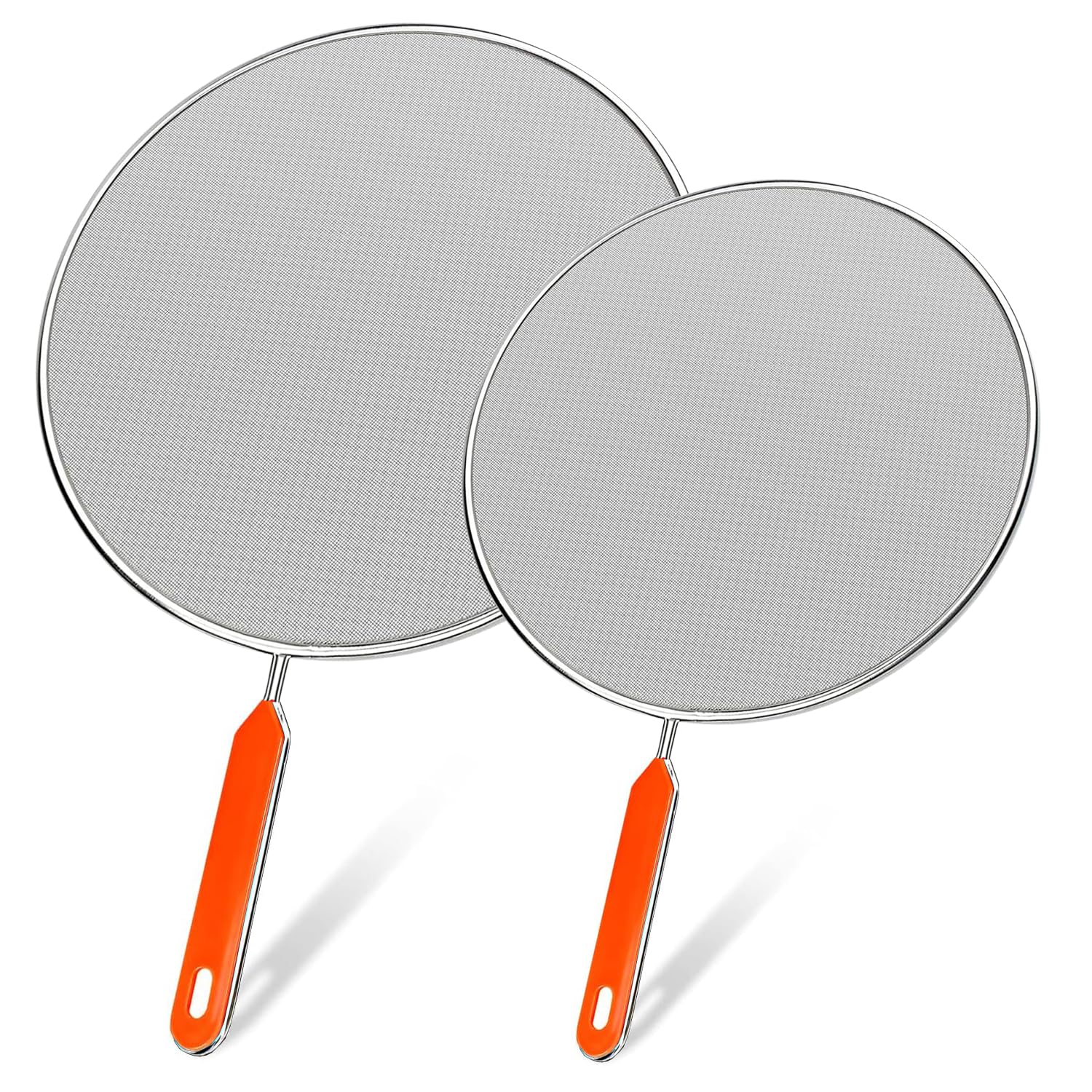 2Pc Splatter Screen for Frying Pan Metal Grease Splatter Guard, Non-Stick Extra Fine Mesh Weave for Cooking & Frying (Silver, 2pc (25cm,29cm))