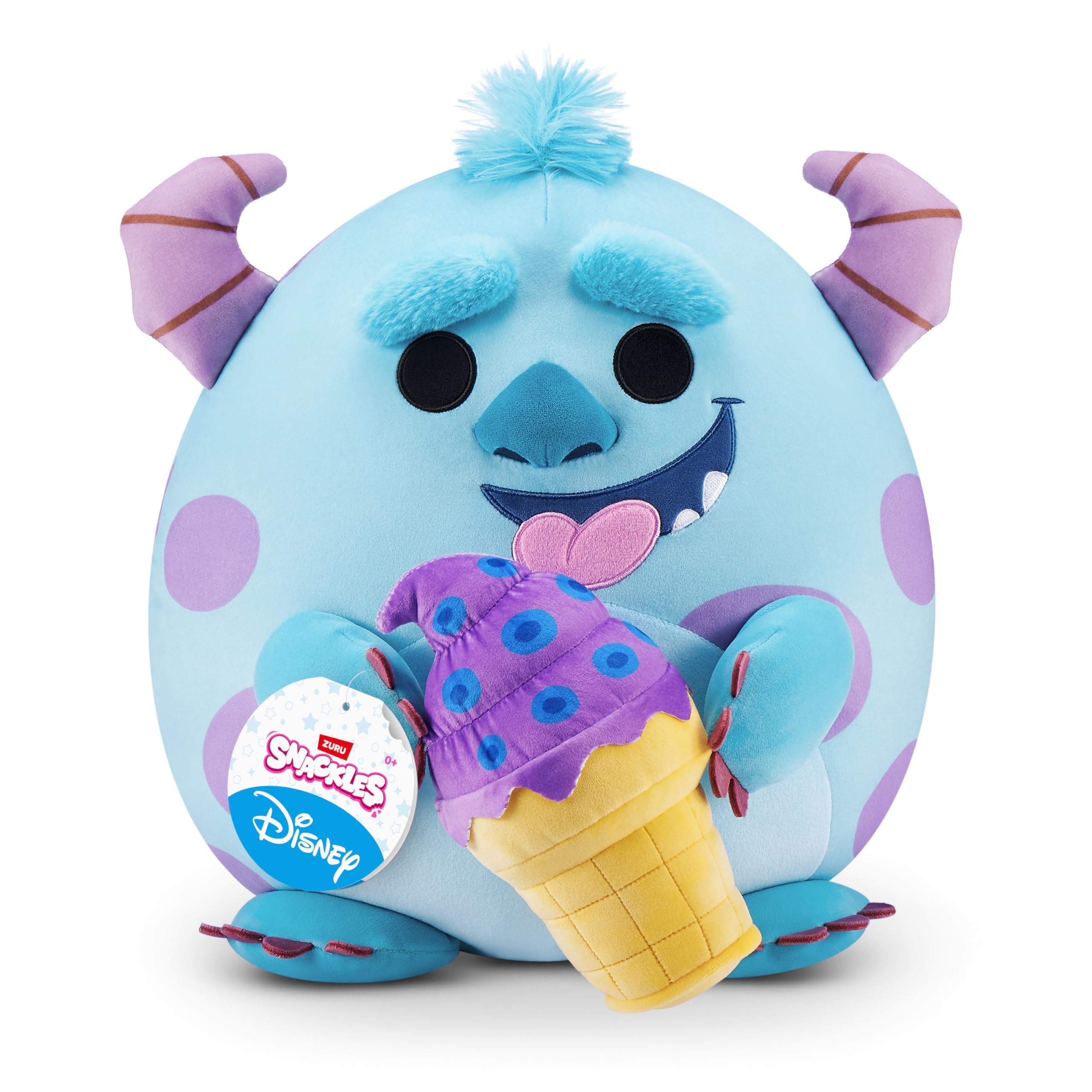 Snackles Disney 35 cm großes Plüschspielzeug von ZURU, Plüschspielzeug mit Snack-Accessoire (Sulley&LCE Cream)