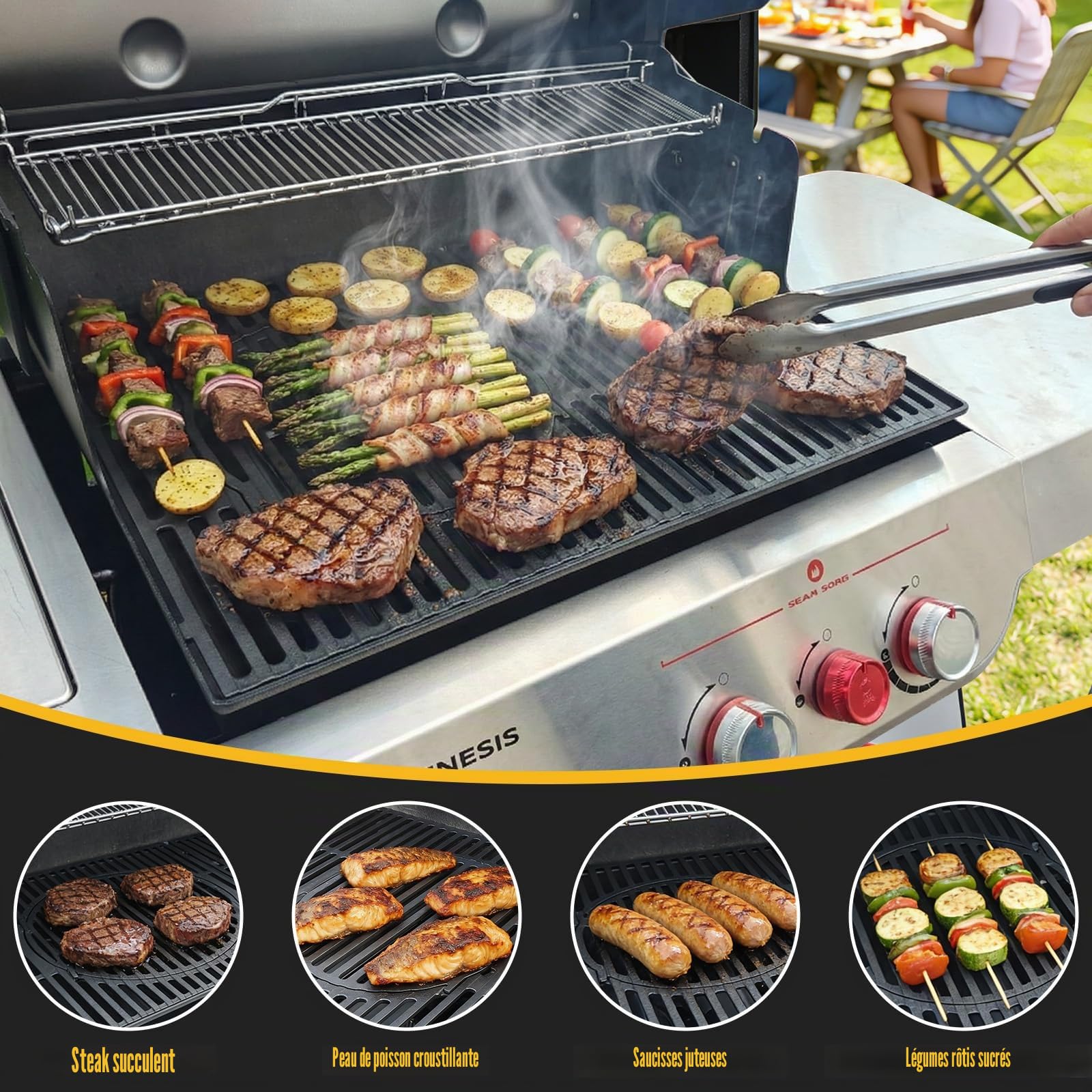 GFTIME Switch Grid 66095 Grille de cuisson en fonte 48 x 67,8 cm pour Weber Genesis II E-310, S-310, LX E-340/S-340, 310/335, EX315, grille en fonte massive
