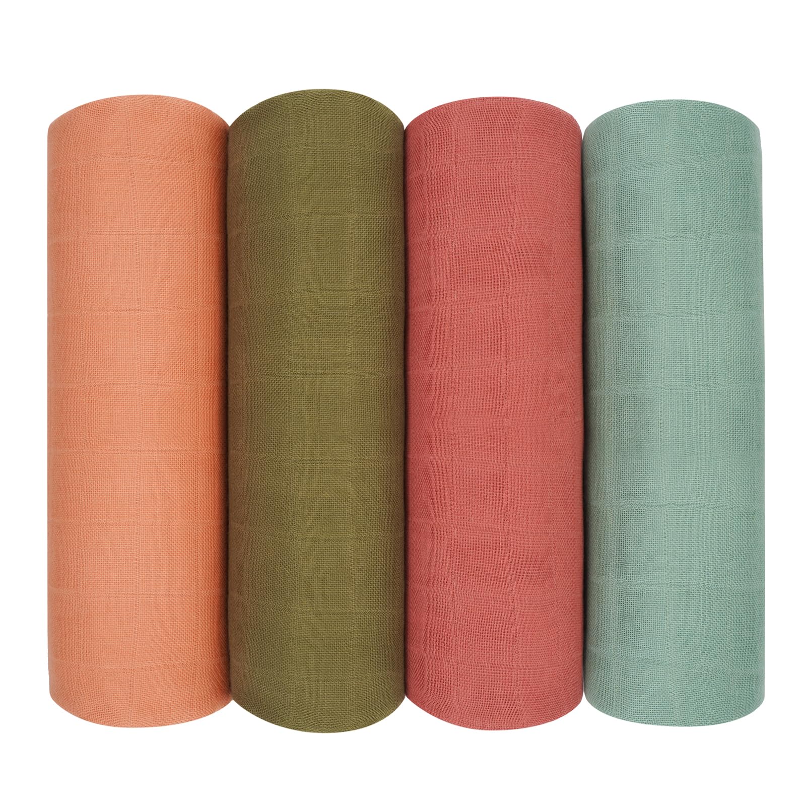 Peepeemax Baby Pucktuch für Neugeborene, Große Musselin Tuch 120x120 cm, Baumwolle Musselin Decke Swaddle Blanket für Junge und Mädchen, Verwendbar für Windeln, Spucktücher, 4er Set, Olivgrün