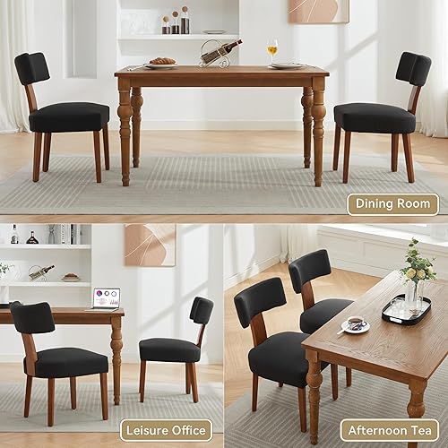 Miniatura 5 de Set of 2 Modern Armless Dining Chairs with Curved Backrest and Solid Wood Legs, Table & Chair Sets for Dining Room Living Room Kitchen Office,Black