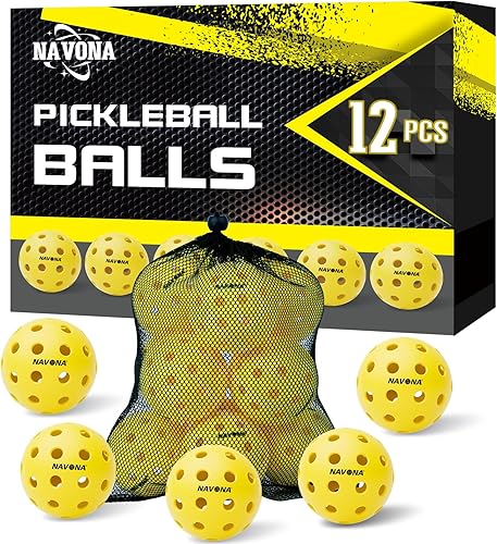 Navona 12 Pack Premium 40-Holes Yellow Outdoor Pickleball Balls, Meet USAPA Official Requirement, Pickleball Ball Outdoor, High Bounce True Flight,