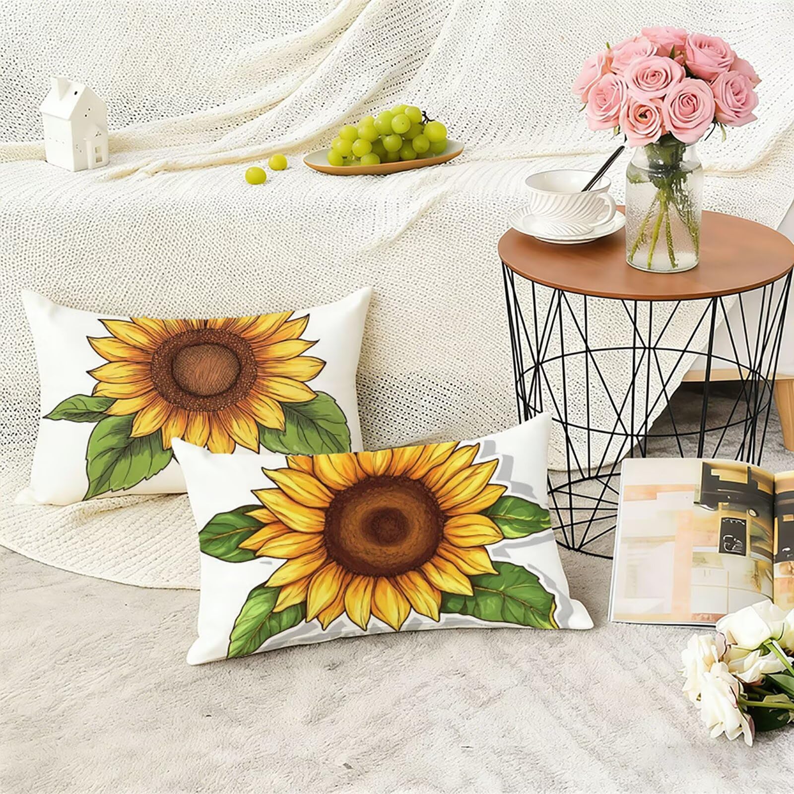 Pomarańczowy kolor poszewki na poduszki 70 x 90 cm poszewka na poduszkę kwiaty na zewnątrz poszewki na poduszki lniane poszewki na poduszki 2-pak dwustronny nadruk miękkie oddychające można prać w