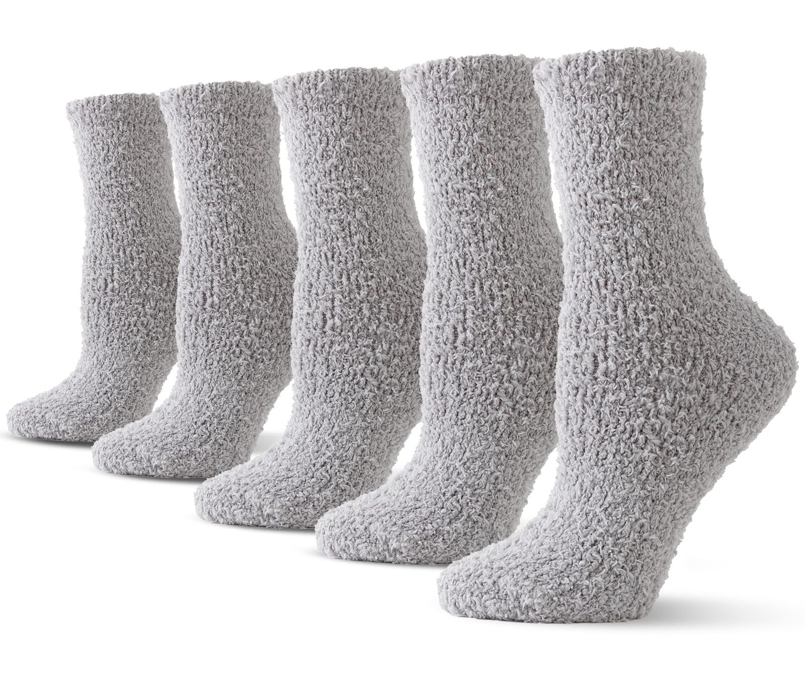 Toconffon Women's Grey 5 Pairs Cosy Warm Fuzzy Fluffy Socks Winter Thermal Slipper Bed Socks 4-8 For Gifts (Grey)
