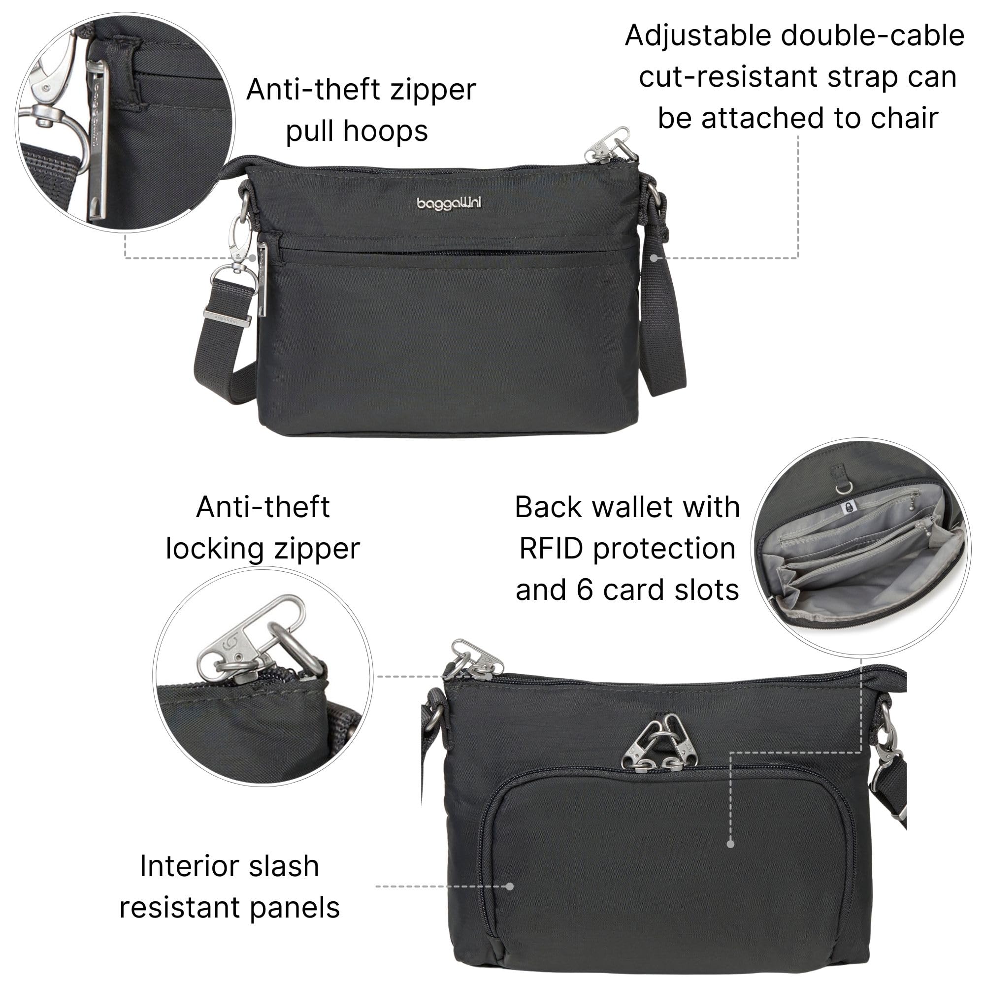 Baggallini Securtex Memento - Borsa a tracolla antifurto