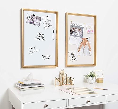 Miniatura 9 de Kate and Laurel Calter - Pizarra magnética enmarcada de borrado en seco, dorado, 25.5 x 31.5 pulgadas