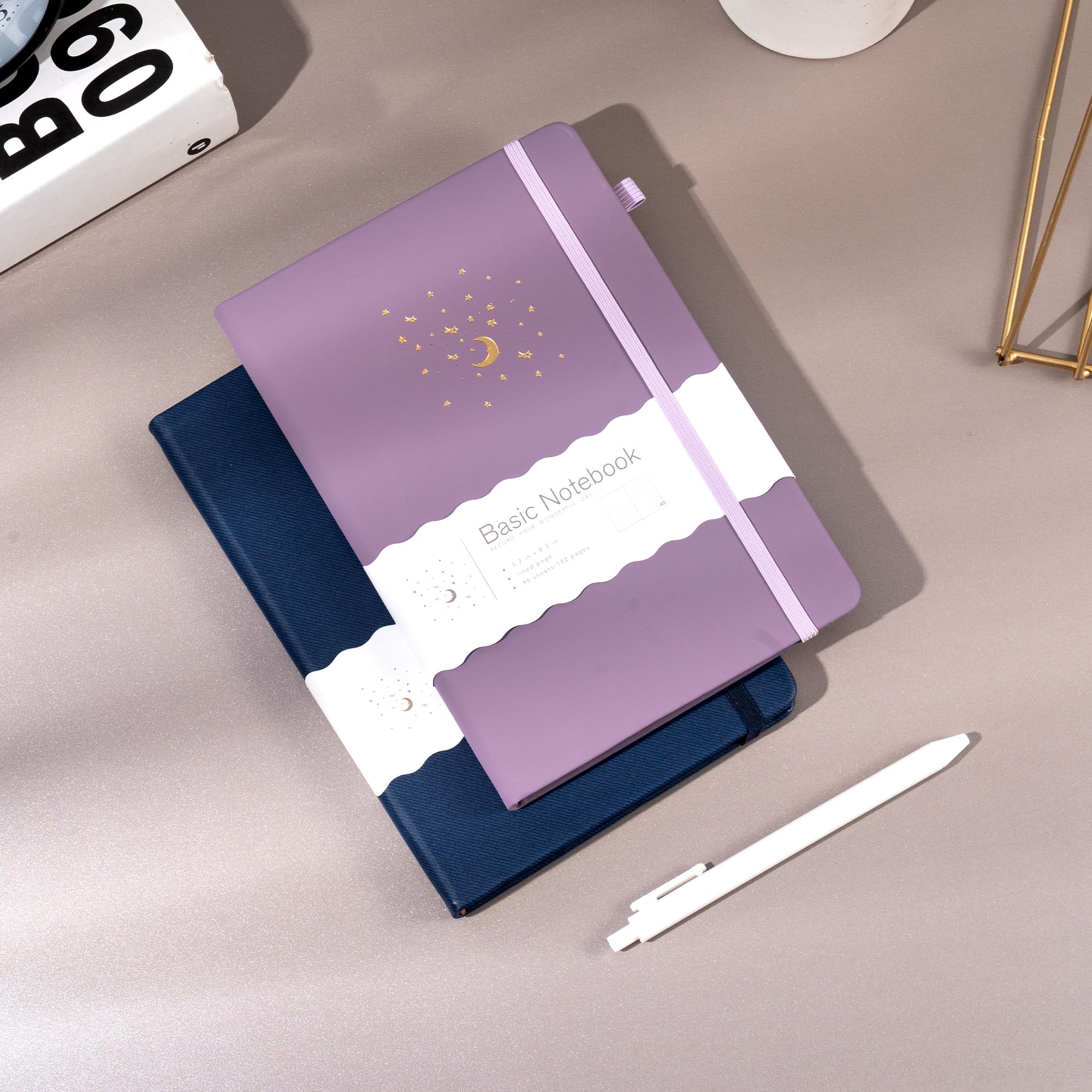 CAGIE Quaderni blu e viola per lavoro, confezione da 2, 192 pagine a righe, diario con copertina rigida per donne e uomini, per scrivere regali, 14,5 x 21,1 cm