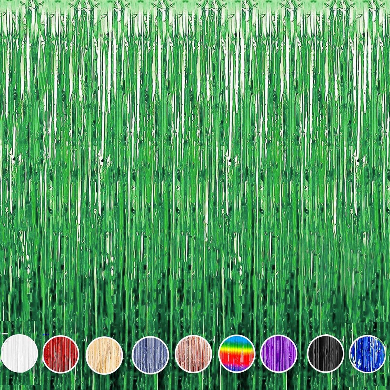 MARKQGreen Foil Fringe Curtain | 1 x 2-meter Metallic Tinsel Streamers Party Backdrop for Halloween, Baby Shower, Wedding, Eid, Graduation, Birthday Party Decorations [Pack of 1]