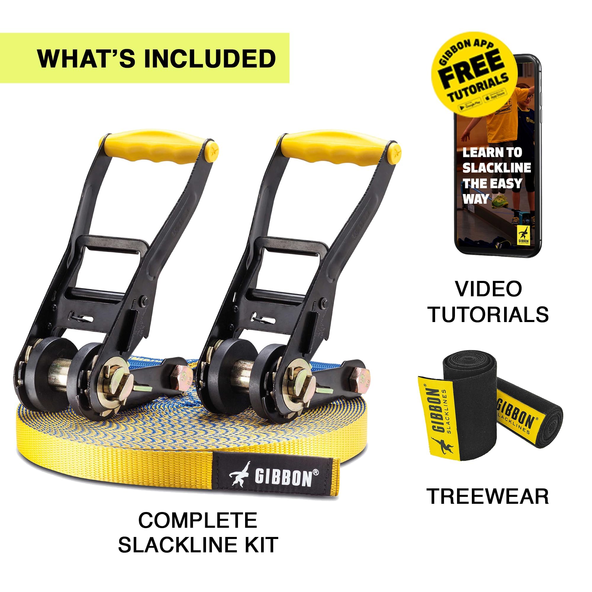 Gibbon Slacklines Flow Line Kit de Slackline Bleu/Jaune Taille M