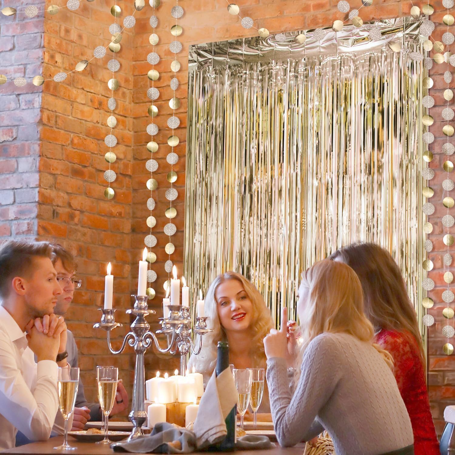 Rideau Métallique à Franges Or Champagne – 5 Pièces Rideaux Paillette Aluminium 1 m x 2 m, Toile de Fond Photo pour Deco Anniversaire, Mariage, Fête, Noël & Nouvel an