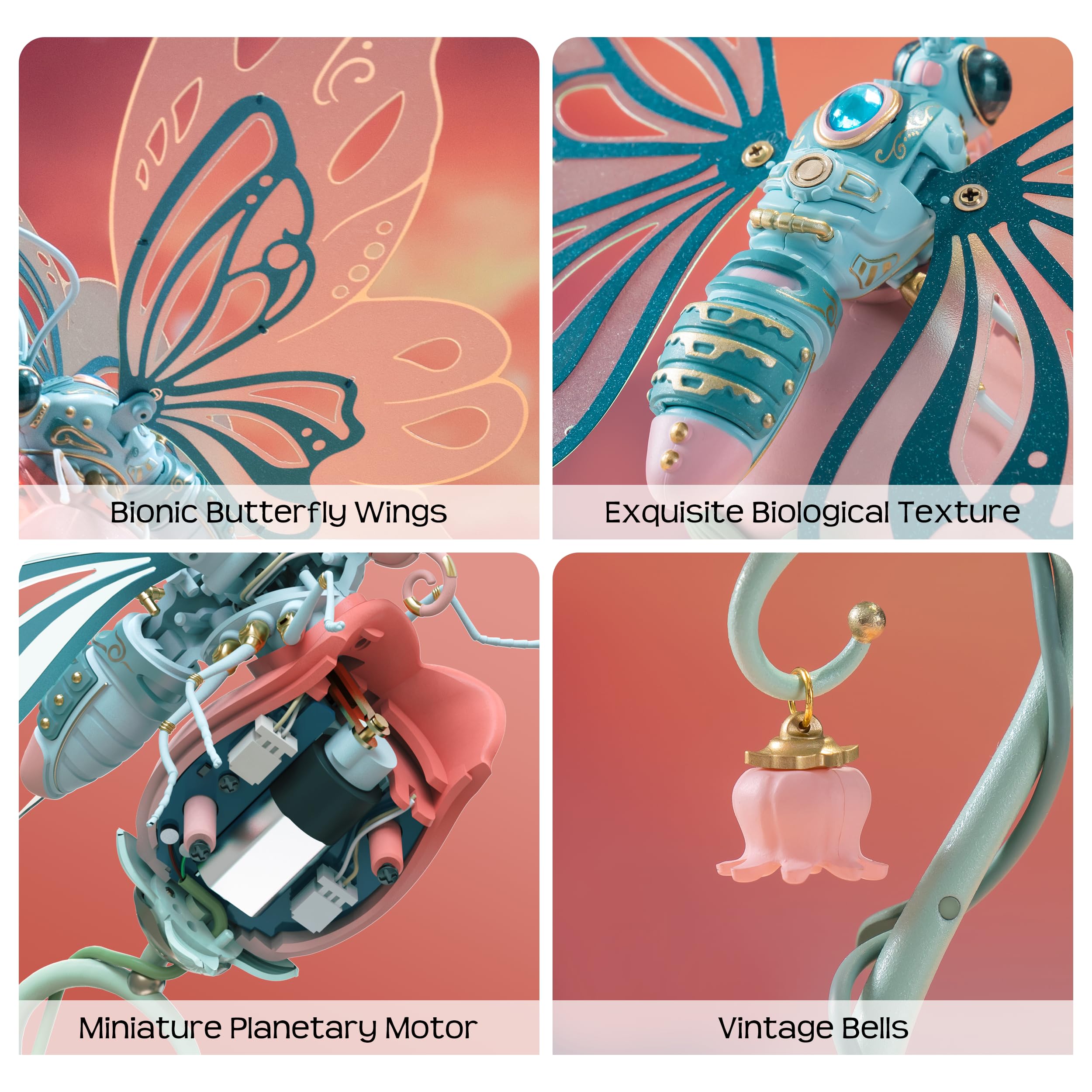 ROBOTIME MI05P Warm Rose Pink Mechanical Butterfly Plastic Model