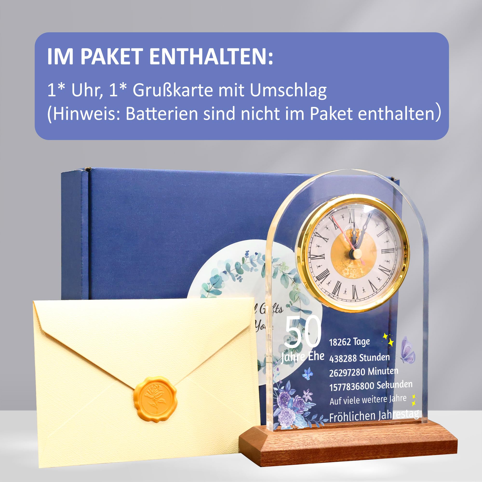 OkiyiD 50. Jahrestag Hochzeit Geschenk, Jahrestag Quarzuhr, Schreibtisch Tisch Uhr, 50 Jahre Ehe, Goldene Hochzeit für Paar, Eltern, Großeltern (50. Jahrestag)