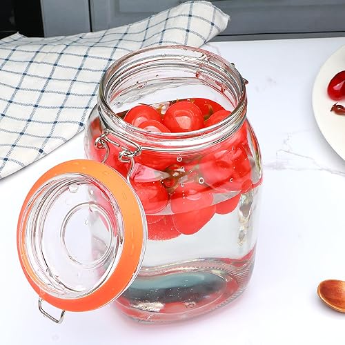 Miniatura 6 de Encheng Tarros de vidrio de 50 onzas con tapas de abrazadera, juego de 4, tarros cuadrados de boca ancha de 50.7 fl oz con tapas herméticas,