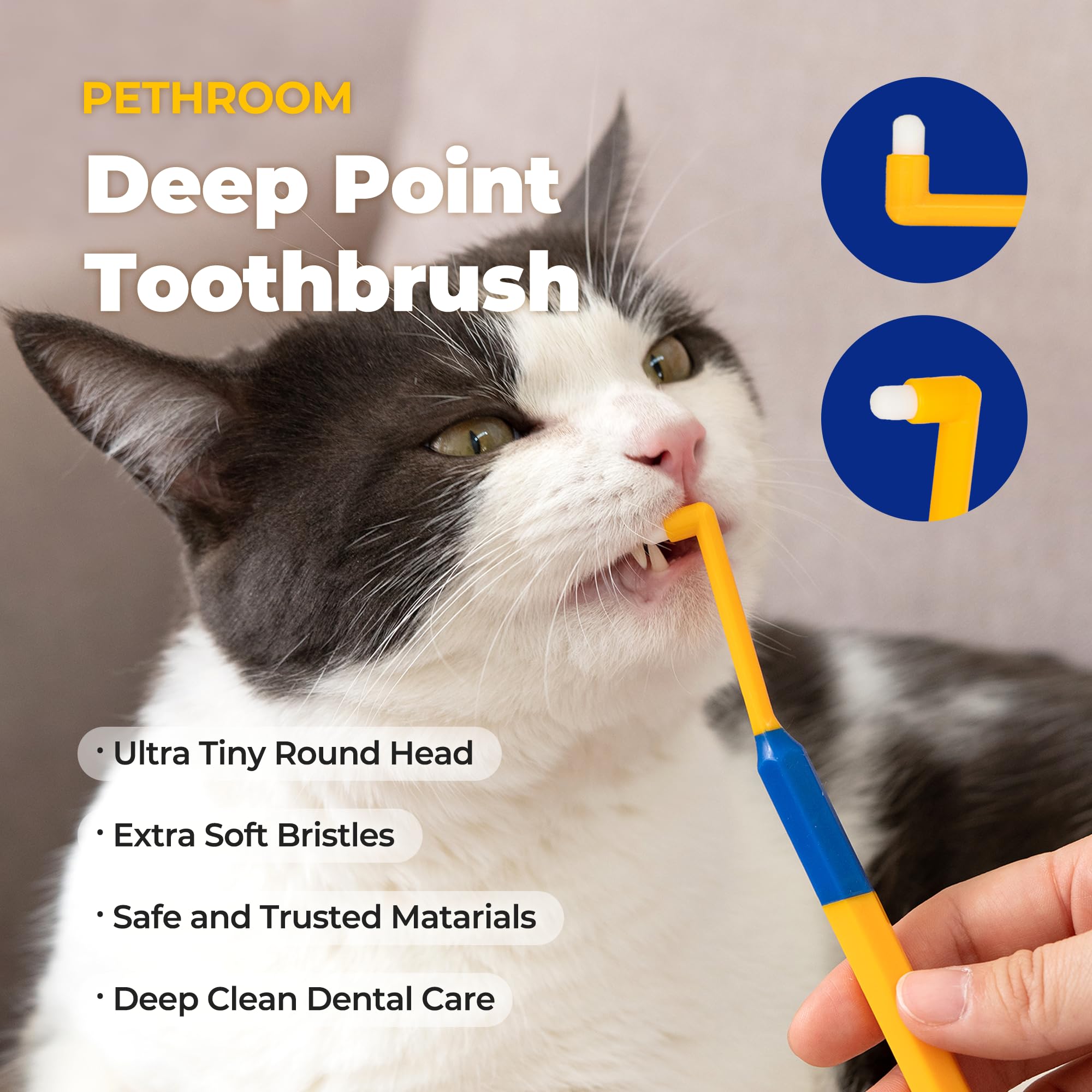 PETHROOM] Pet Toothbrush for Cats and Dogs | Round Shaped Head with Ultra Soft Bristle for Deep Cleaning Dental Care, Kitten and Small Dogs, Tartar Plaque Removal (Deep Point) - image 3