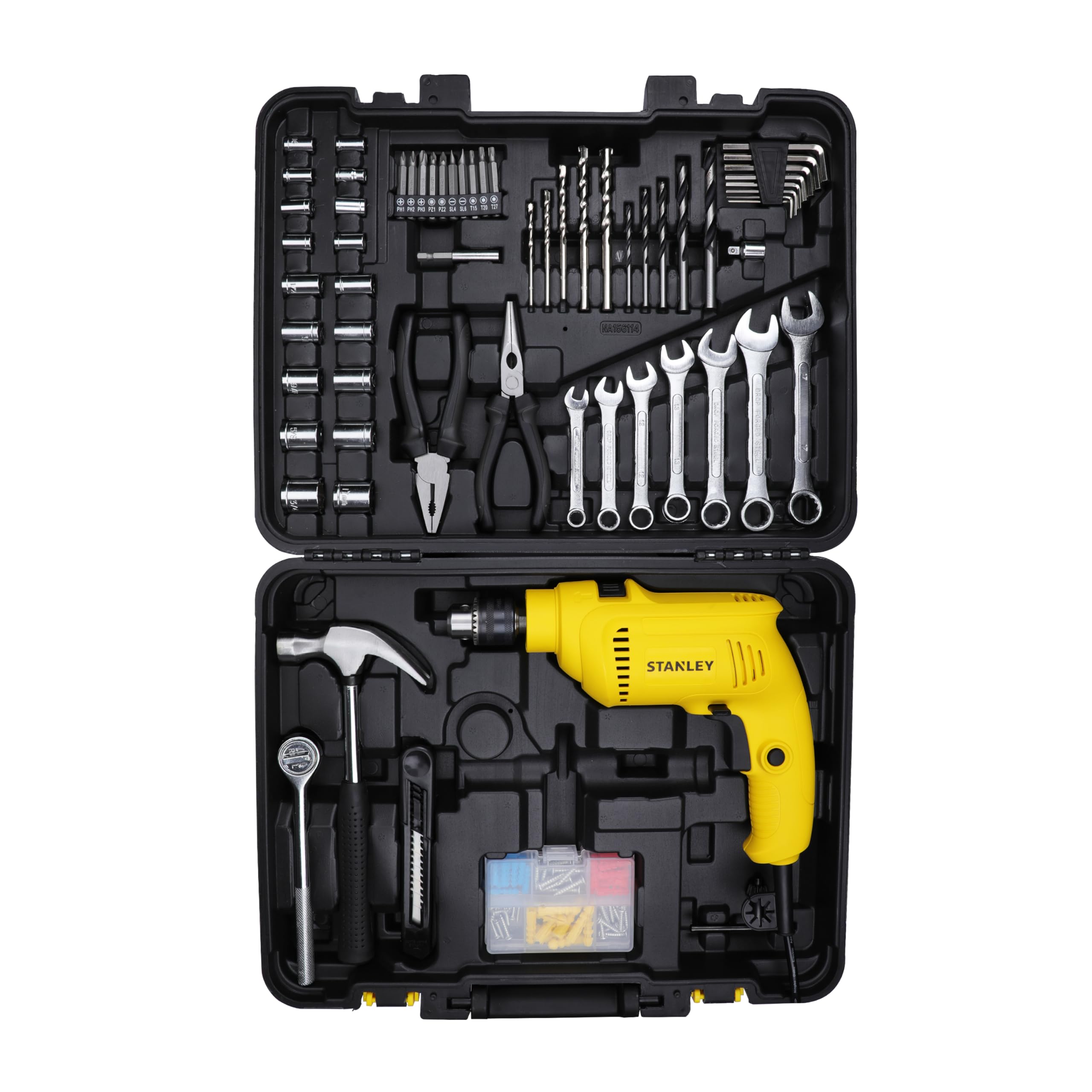 STANLEY SDH550KM-IN 550W 10mm DIY Drill Machine with Mechanical Toolkit for Home and Professional Use (120-Pieces), 1 Year Warranty