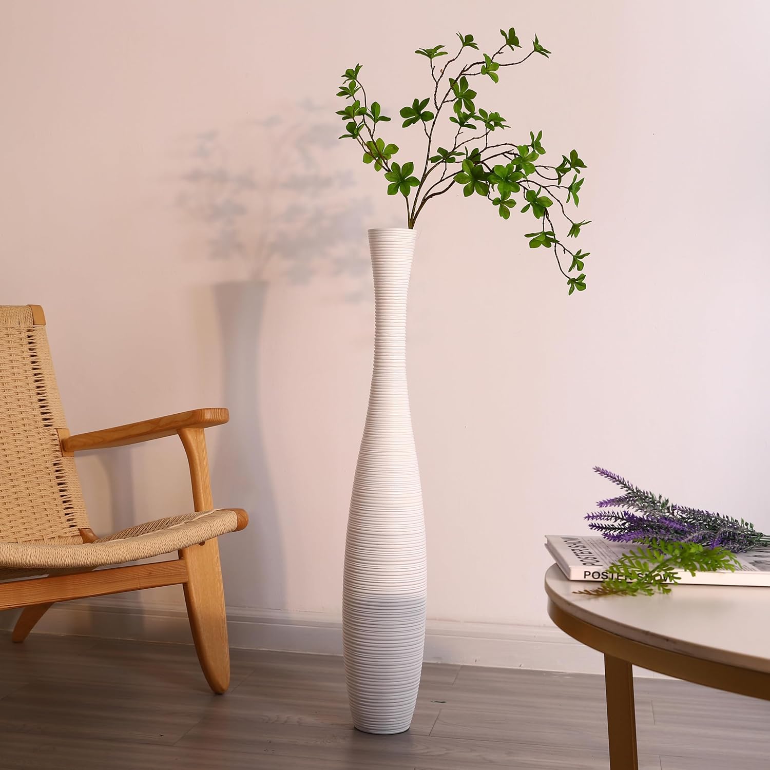 Leewadee Decorative Tall Floor Vase for Living Room Decor, 34 inches, White, Resin - Image 7