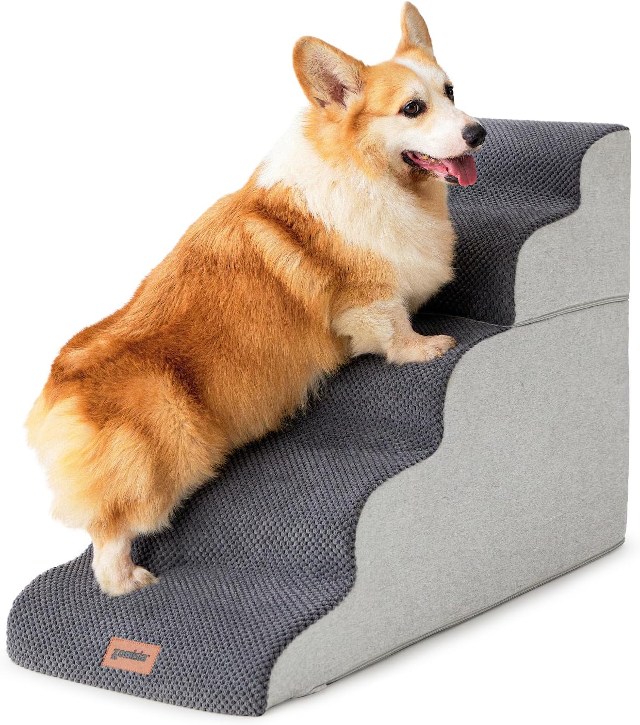 Dog Stairs for High Beds 22.8" H - Pet Stairs for Couch, 35D Foam Dog Steps for Small to Large Dogs with Non-Slip Bottom Dog Ramp Grey, 5 Steps 5-Step ( 15.7x33x22.8 ) Fleece-Grey