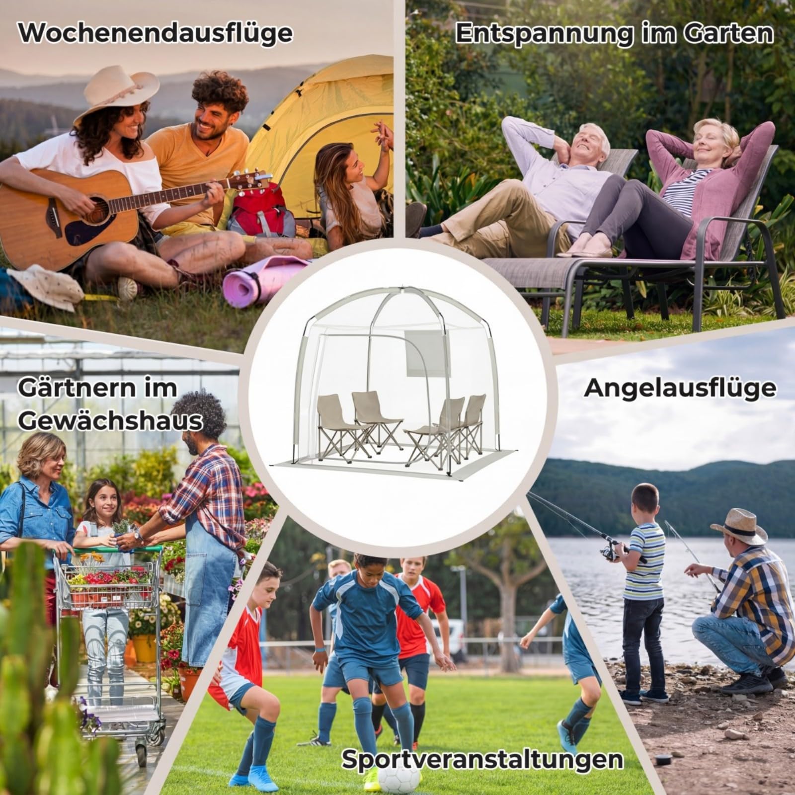 COSTWAY Transparentes Zelt 215x215 cm, wetterfestes Sportzelt mit Heringe, Windspanner & Tragetasche, Bubble Zelt für 2-4 Personen, Campingzelt mit 540° Panoramablick für Garten & Terrasse