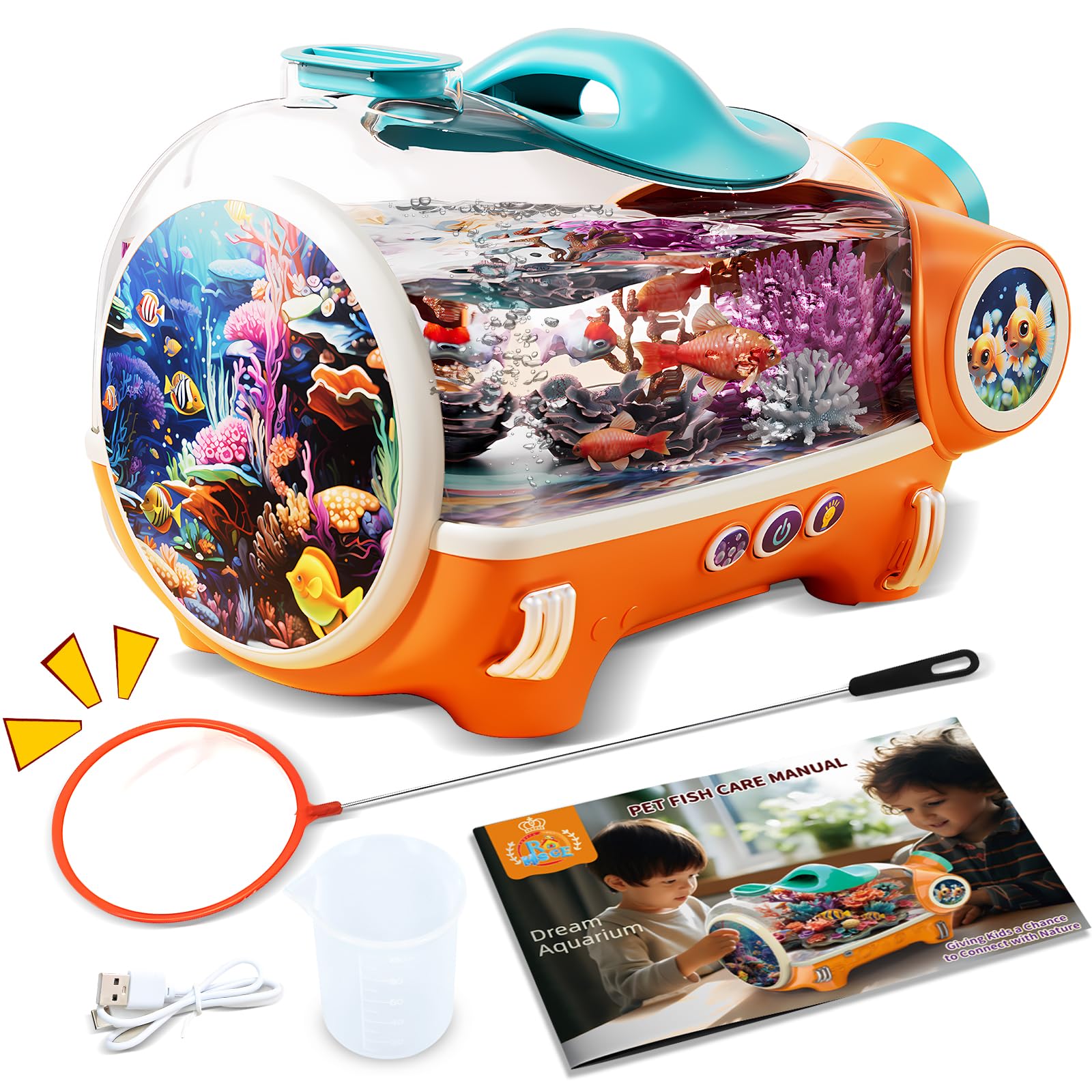Photo 1 of (missing accessories) Small Fish Tank, Portable Betta Fish Tank for Kids with LED Light, Air Pump,Battery,Small Aquarium KIT - Perfect for Home Decor and Pet Care,Educational Science Gifts for Kids