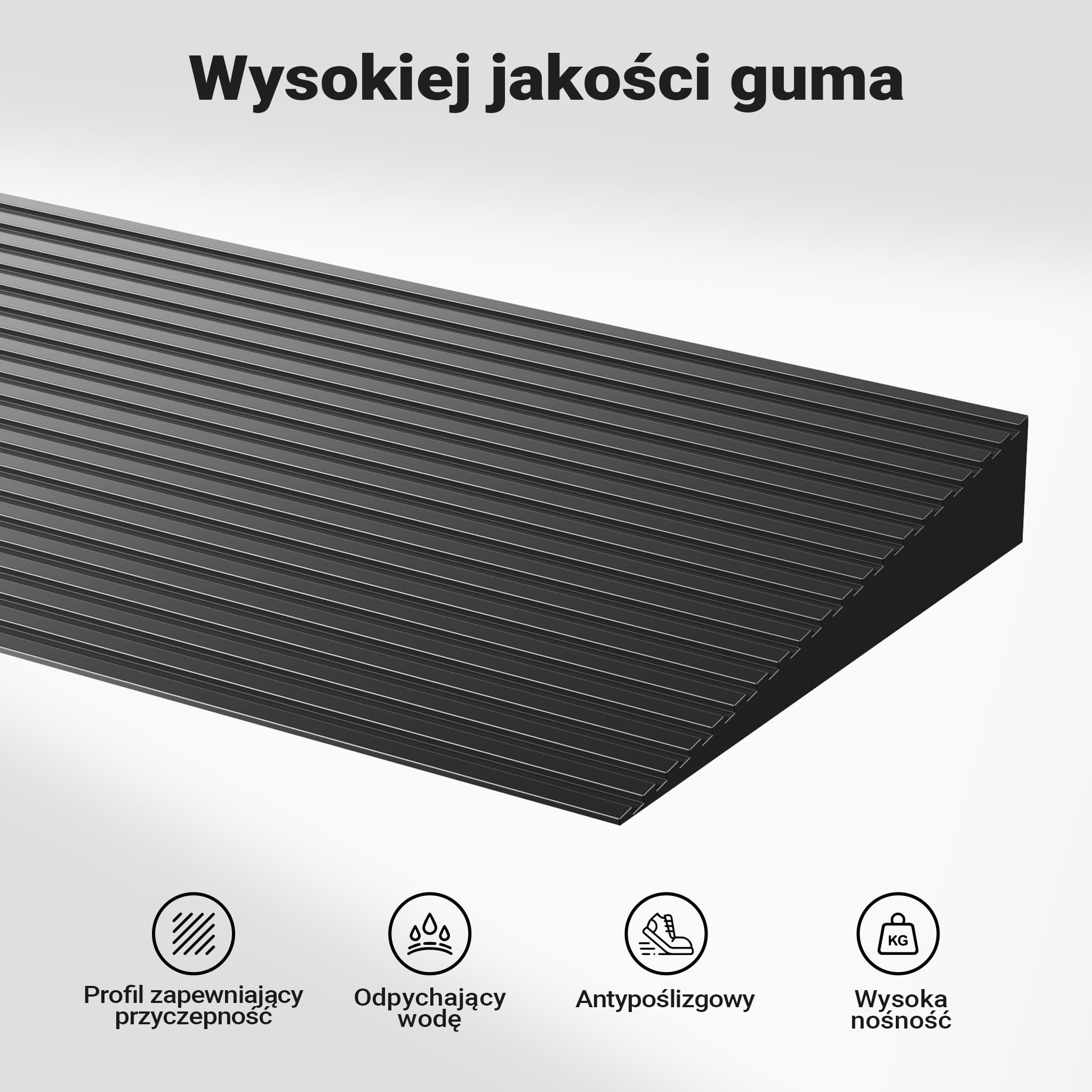 Wiltec Rampa progowa o wymiarach 8 x 80 x 900 mm, z solidnej gumy i antypoślizgową powierzchnią, dla wózków dziecięcych i inwalidzkich