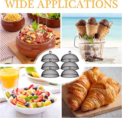 Miniatura 7 de Gerrii 6 cubiertas de malla metálica para alimentos, tiendas de campaña de malla para exteriores, cubiertas de placa de pantalla para platos de