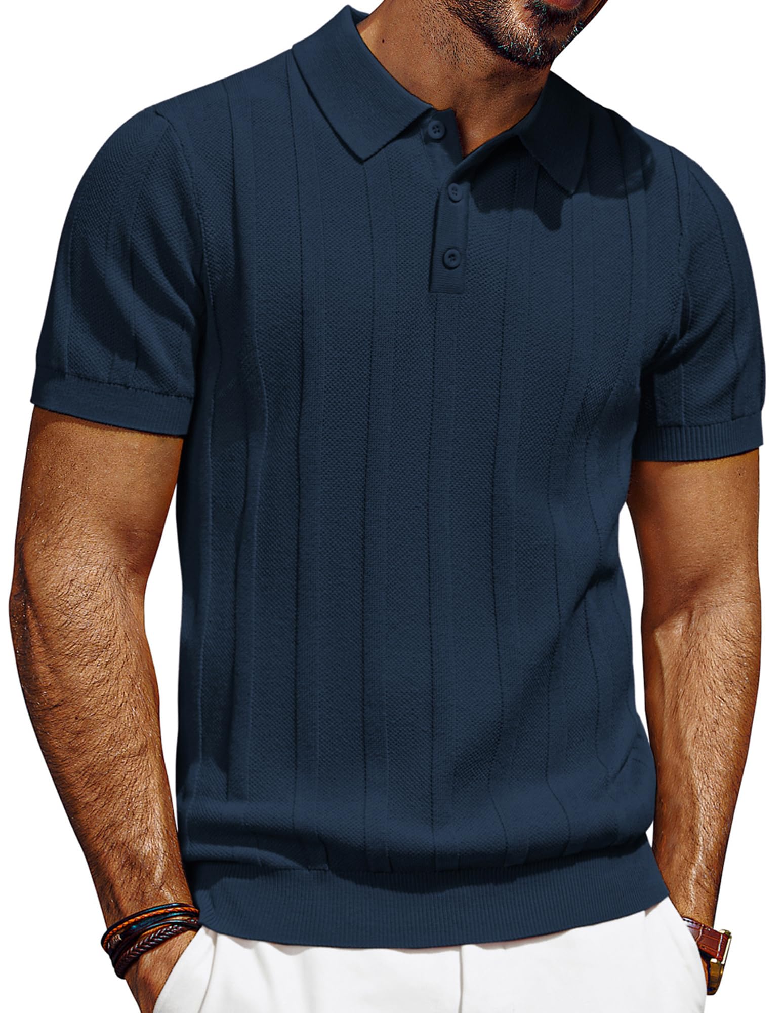 PJ PAUL JONES Herren Poloshirt Kurzarm Strick Polo T-Shirts mit Knopf Männer Polohemd Golf Shirt
